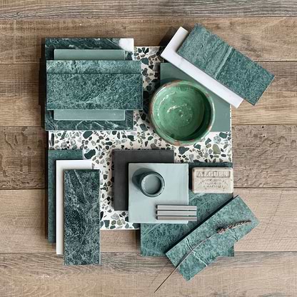 Green Herringbone Honed Marble Tile - Hyperion Tiles