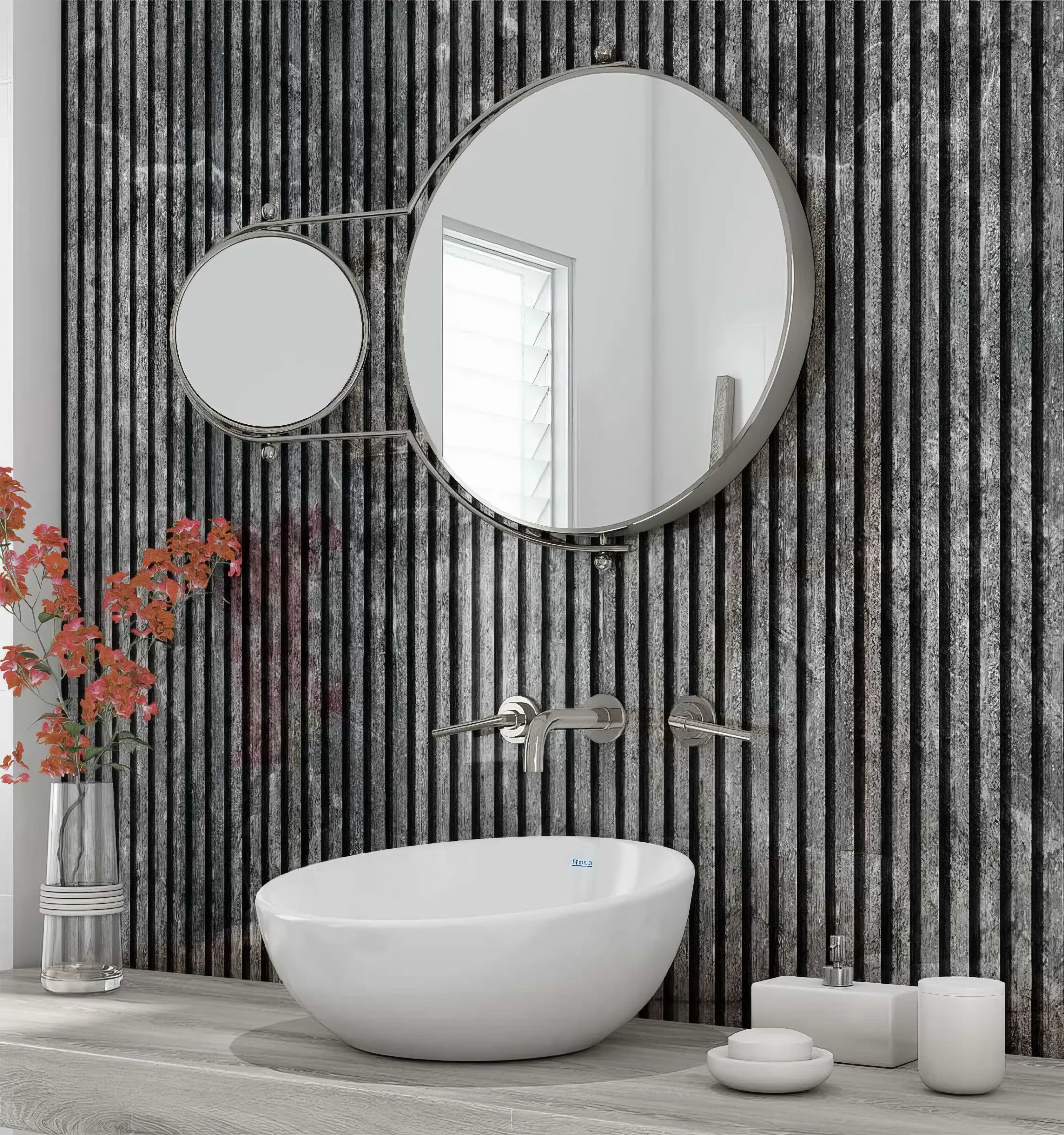 Shower Panel Grey Concrete Slat Effect By Hyperion Tiles