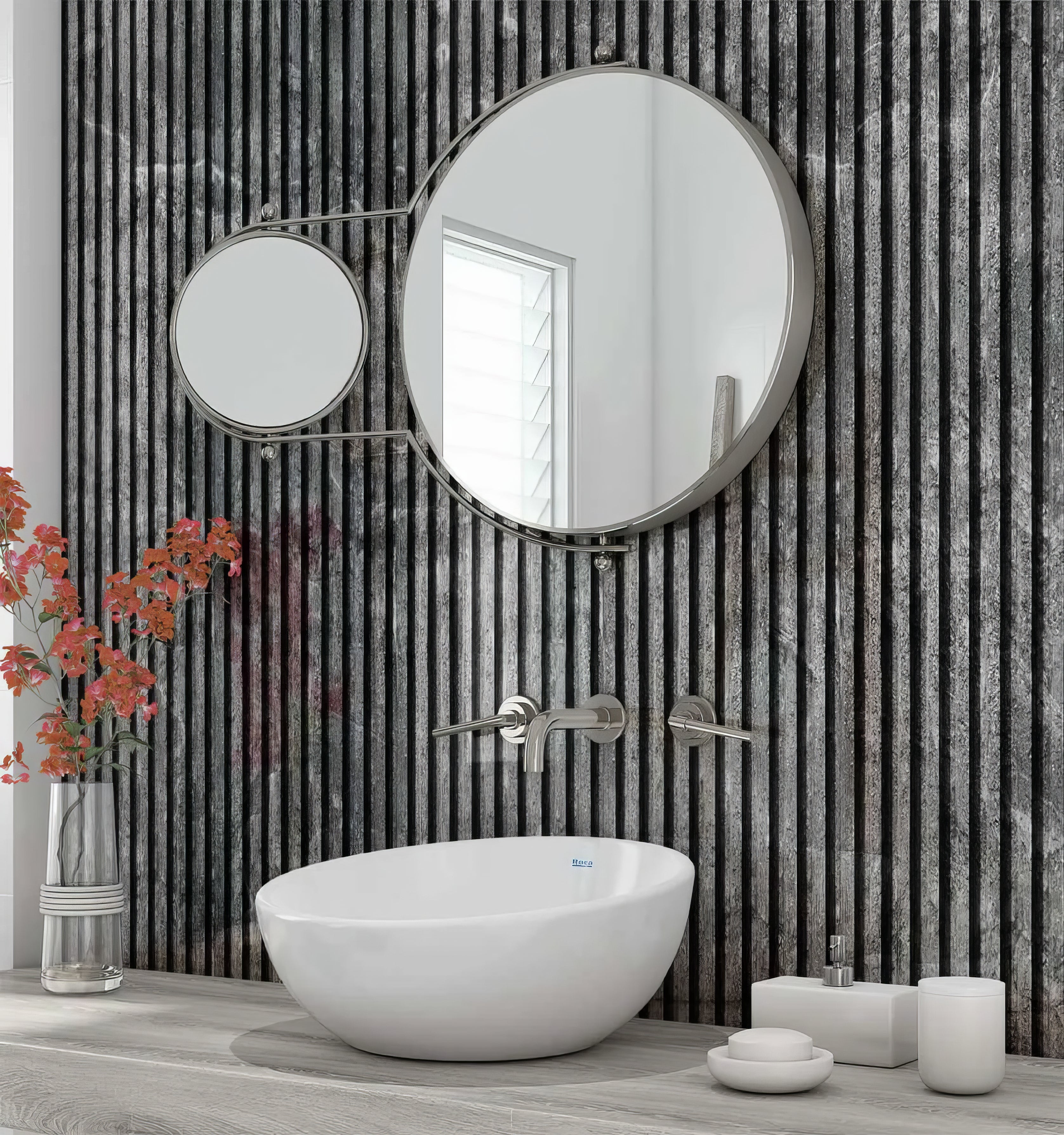 Shower Panel Grey Concrete Slat Effect By Hyperion Tiles