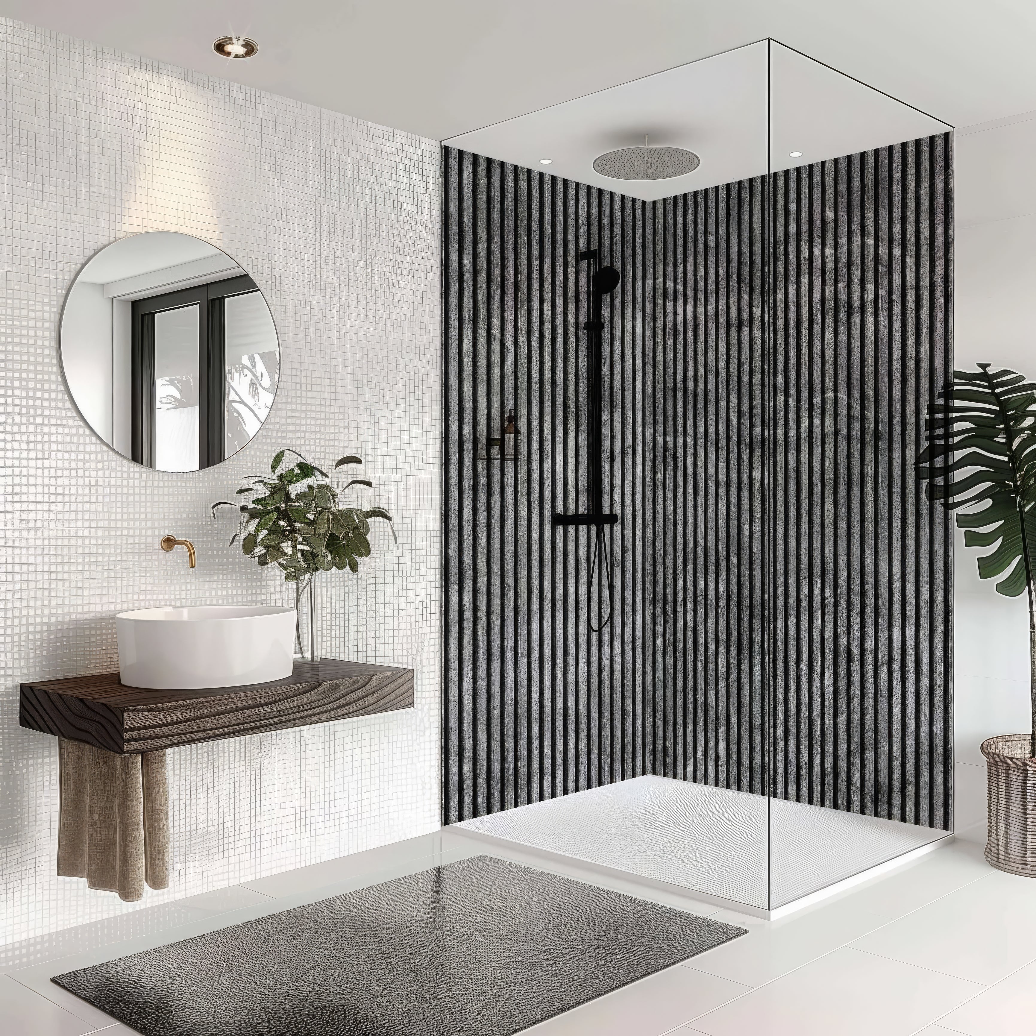 Shower Panel Grey Concrete Slat Effect By Hyperion Tiles