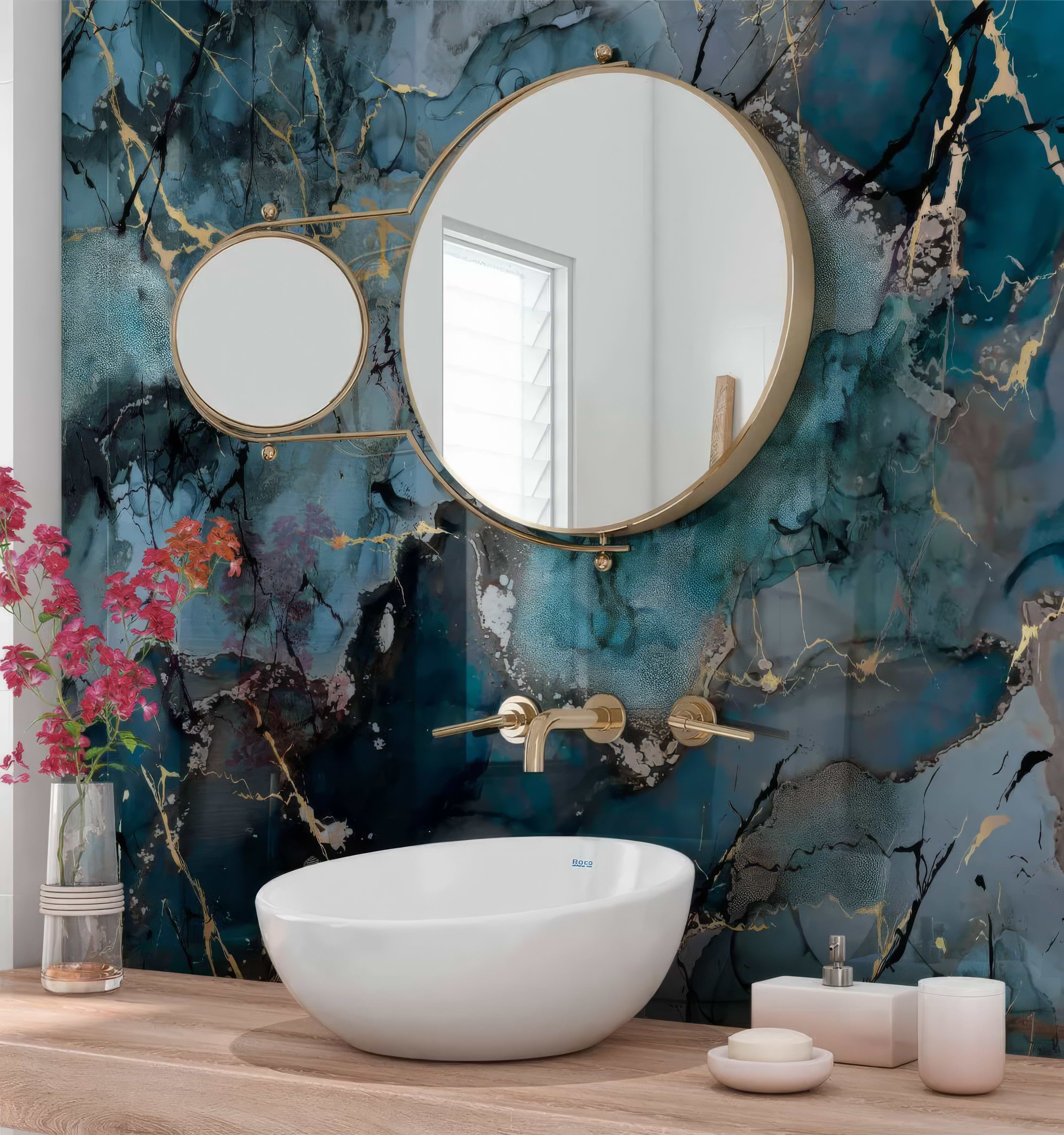 Grey Blue Gold Fluid Marble Shower Panel By Hyperion Tiles