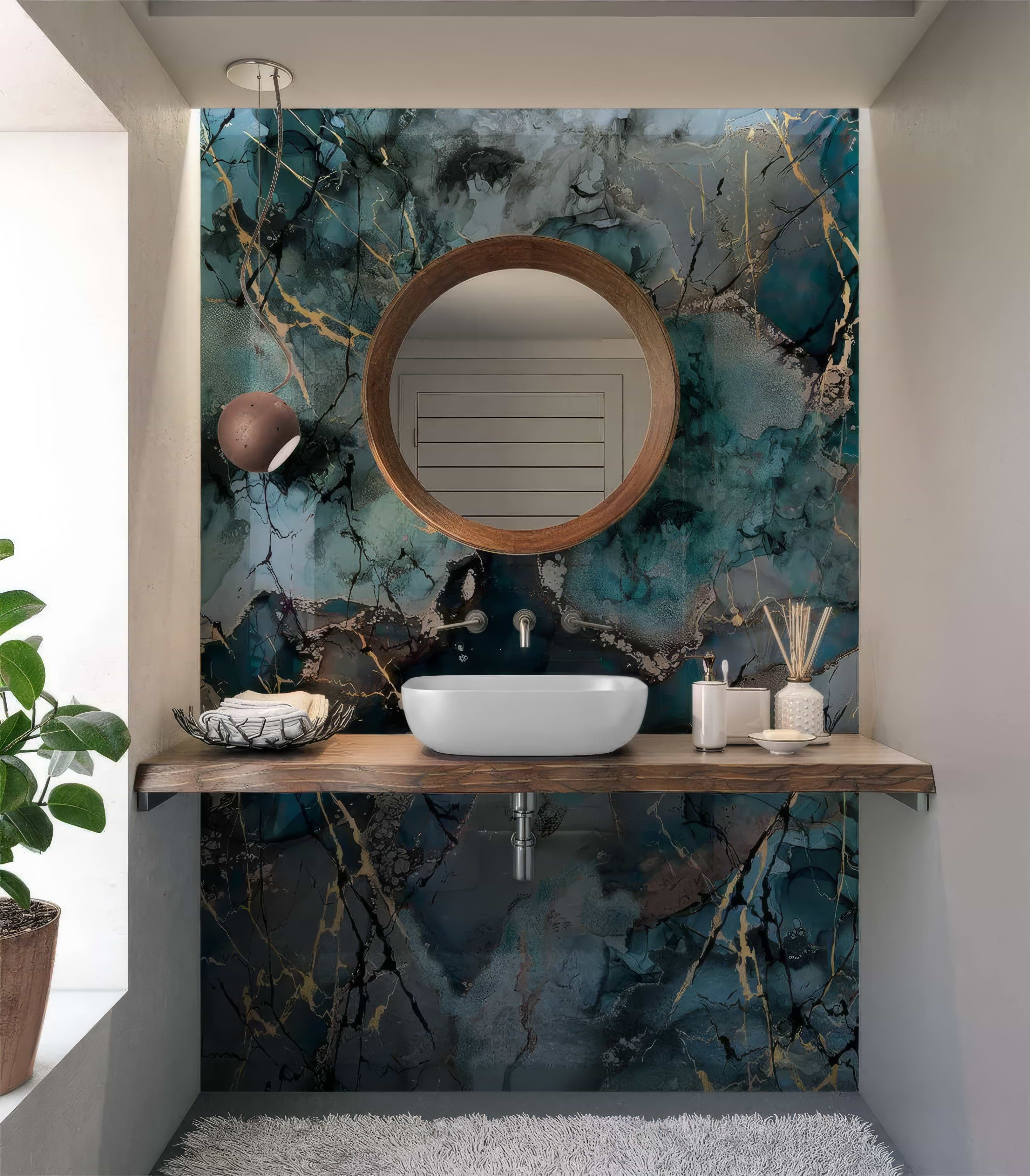Grey Blue Gold Fluid Marble Shower Panel By Hyperion Tiles