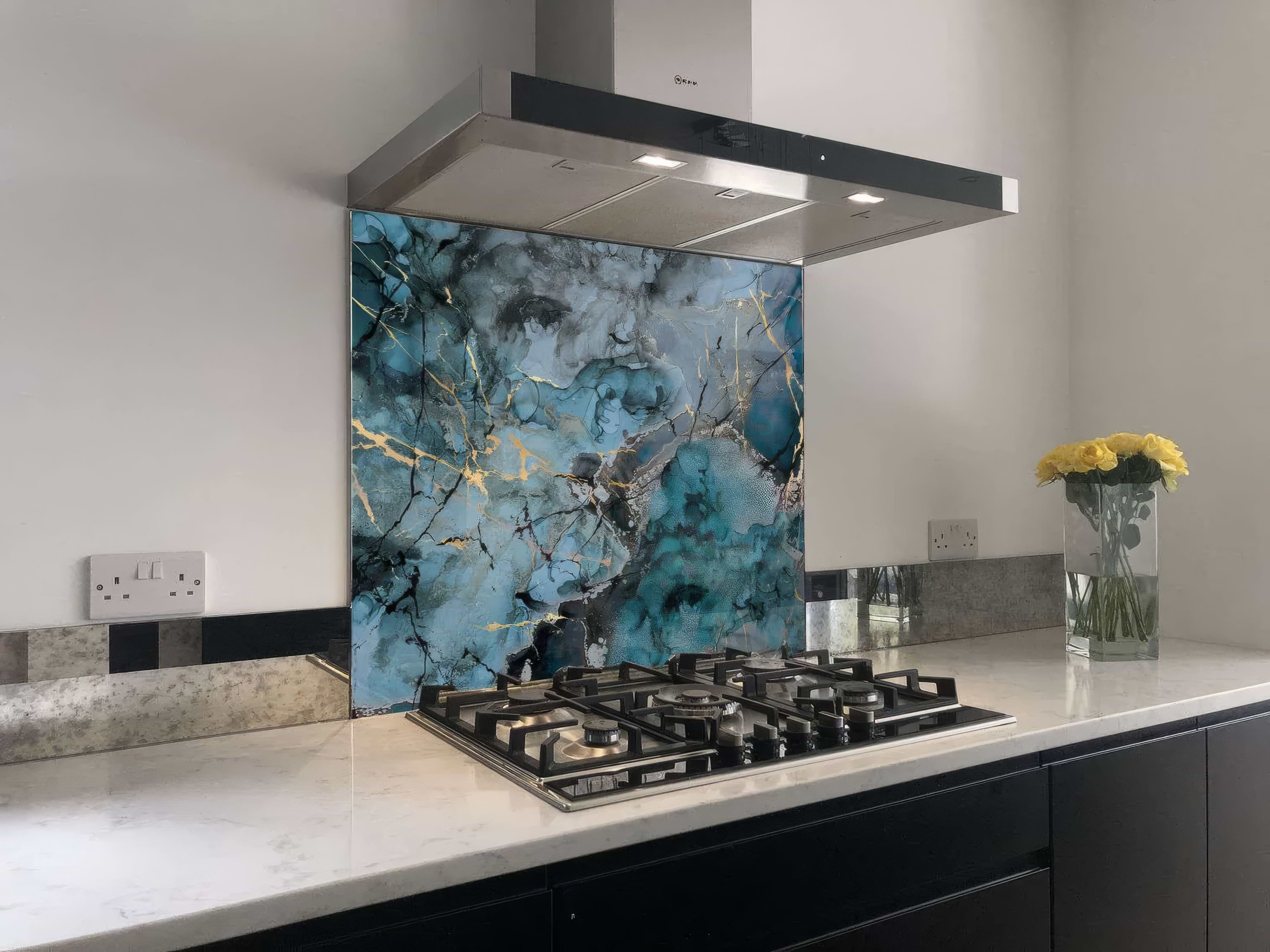 Grey Blue Gold Fluid Marble Shower Panel By Hyperion Tiles