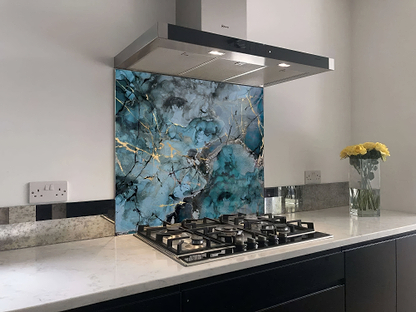 Grey Blue Gold Fluid Marble Shower Panel By Hyperion Tiles