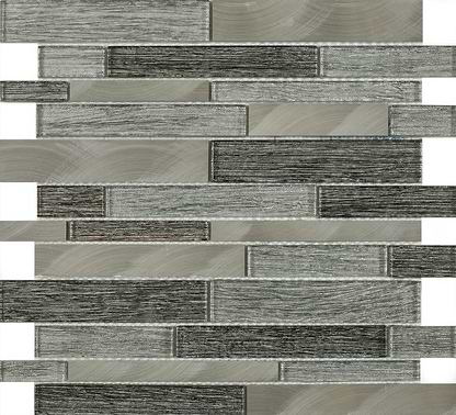 Grey Glass & Metal Mix Offset Linear Mosaic - Hyperion Tiles
