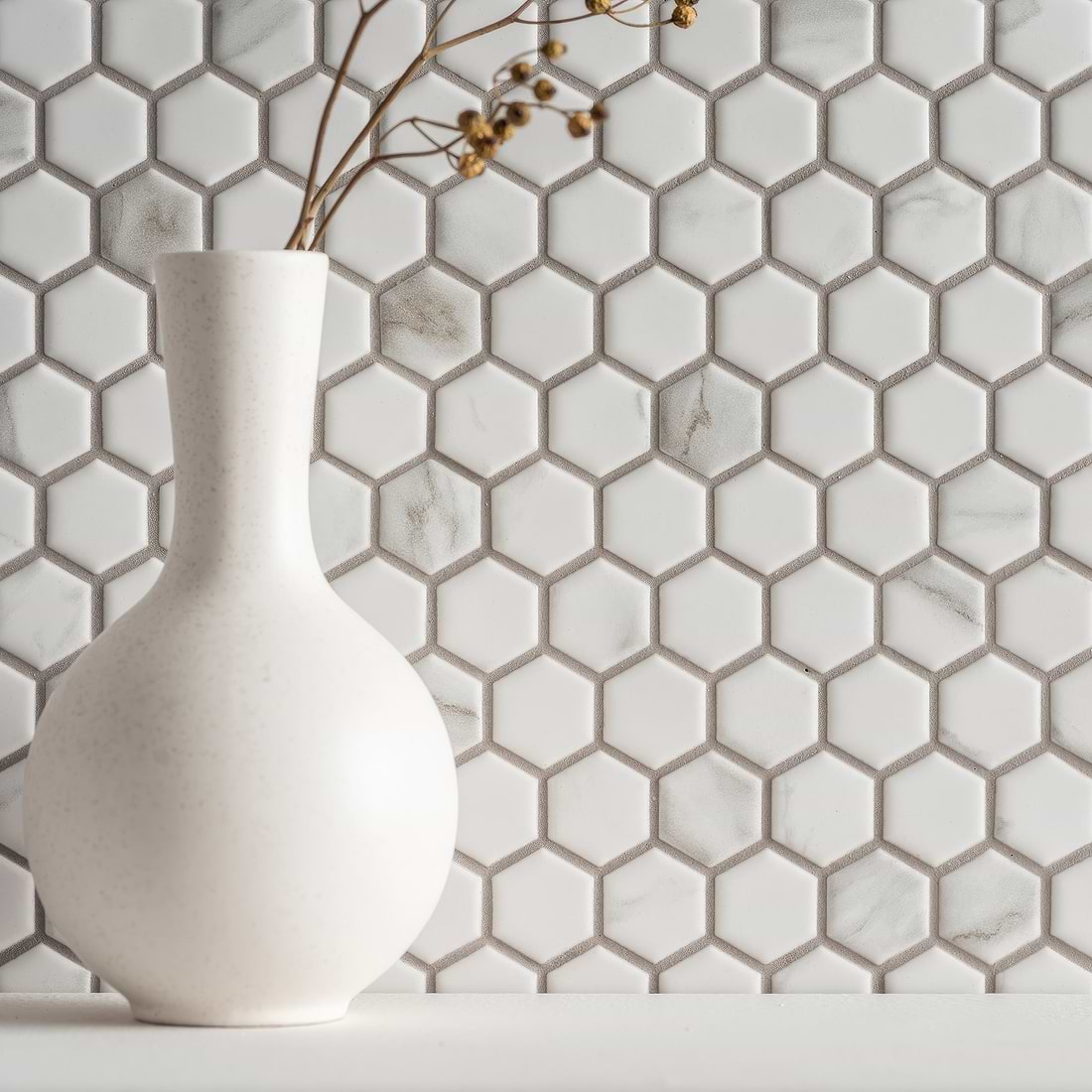 Hexagon Matt Carrara White - Hyperion Tiles