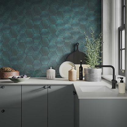 Hope Blue Hexagon Gloss Ceramic Wall - Hyperion Tiles