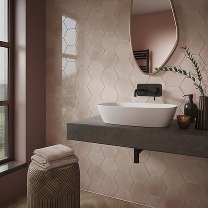 Hope Rose Hexagon Gloss Ceramic Wall