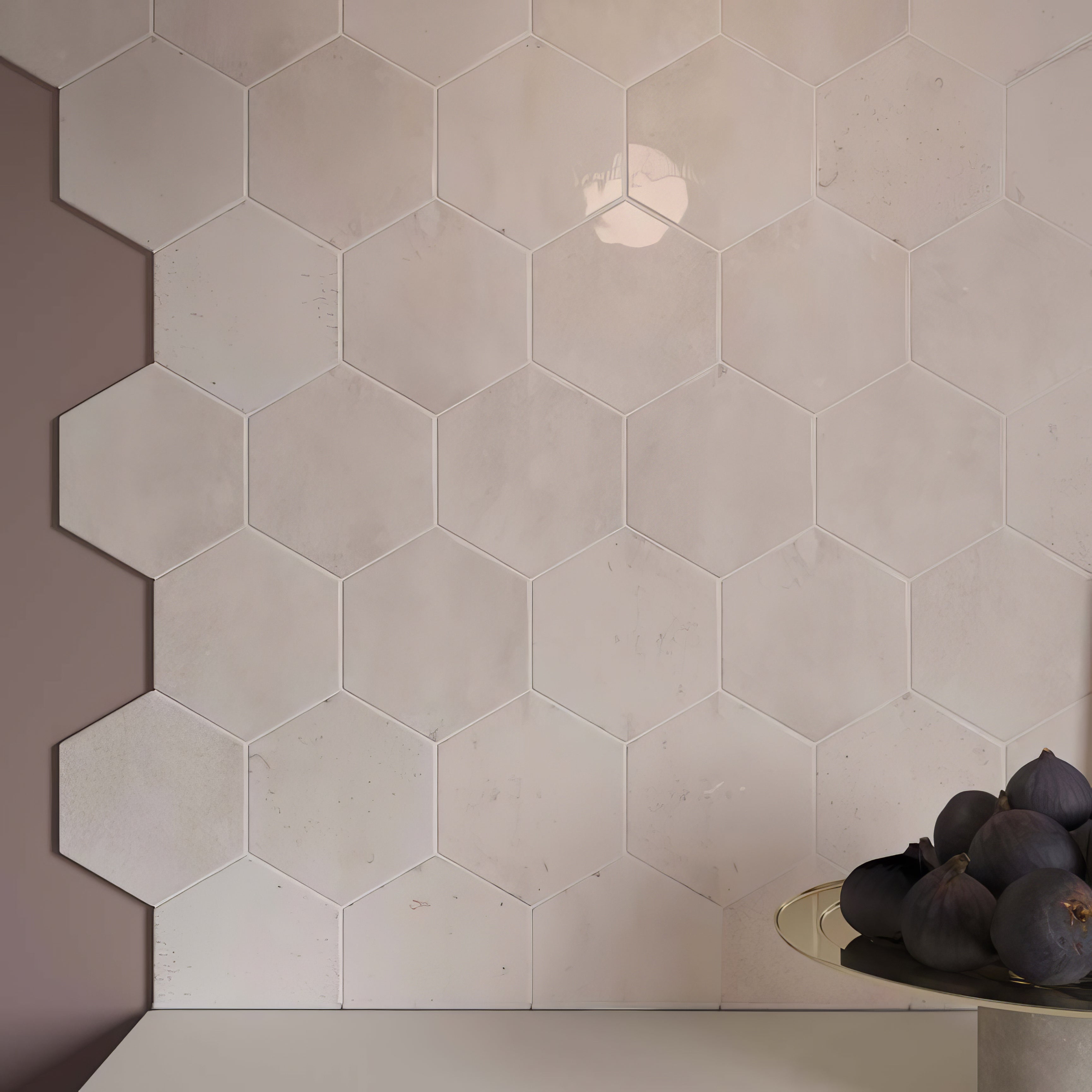 Hope Rose Hexagon Gloss Ceramic Wall