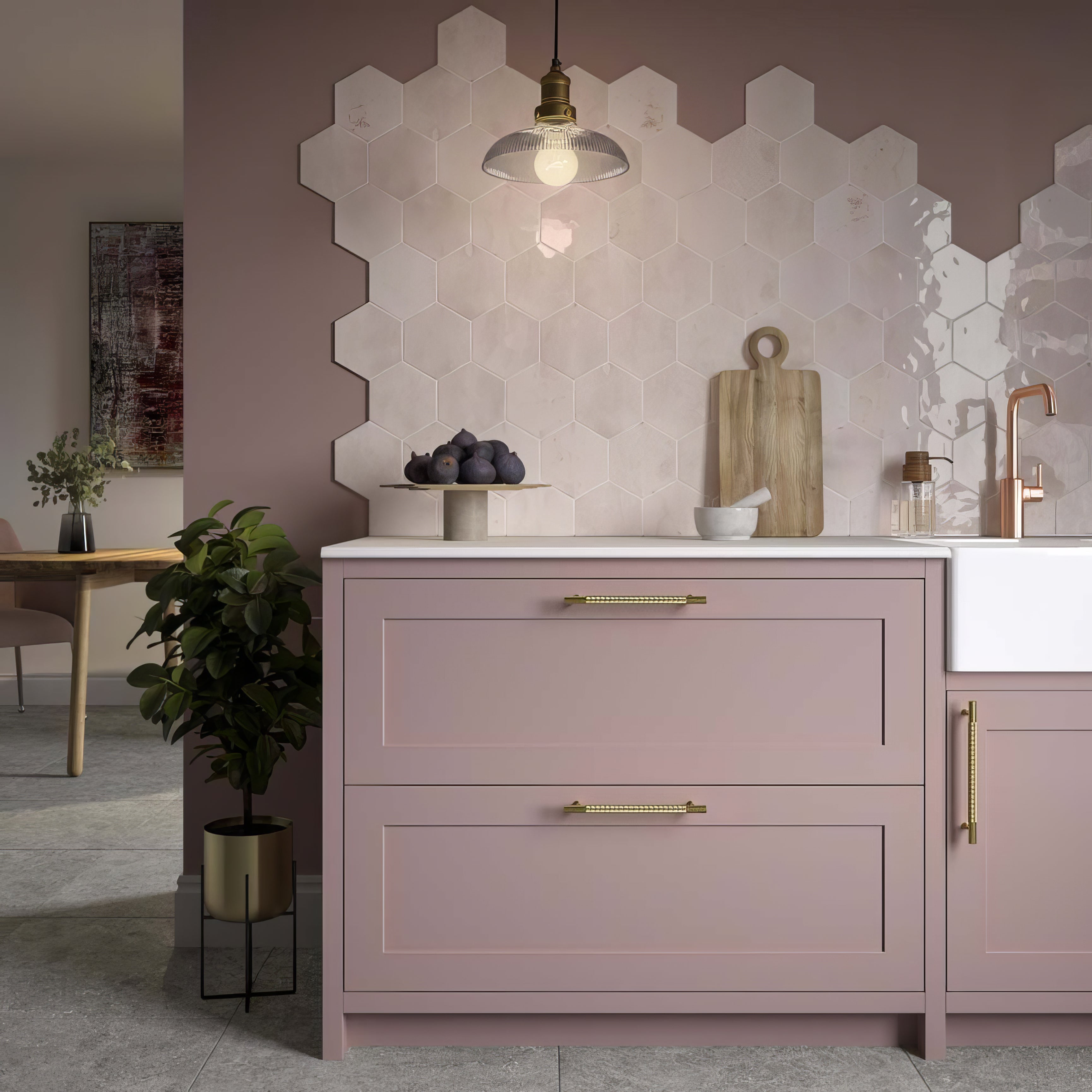 Hope Rose Hexagon Gloss Ceramic Wall