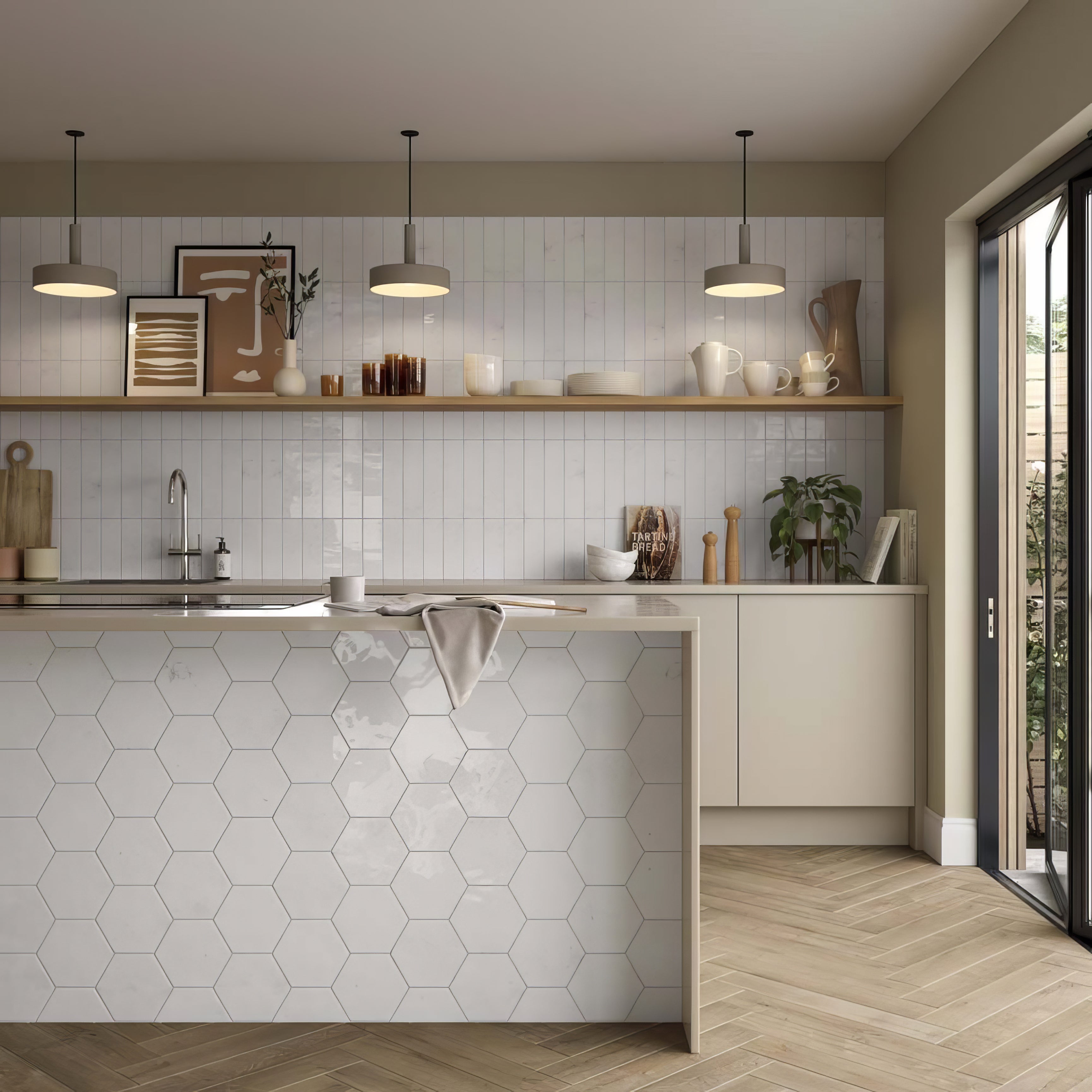 Hope White Hexagon Gloss Ceramic Wall - Hyperion Tiles