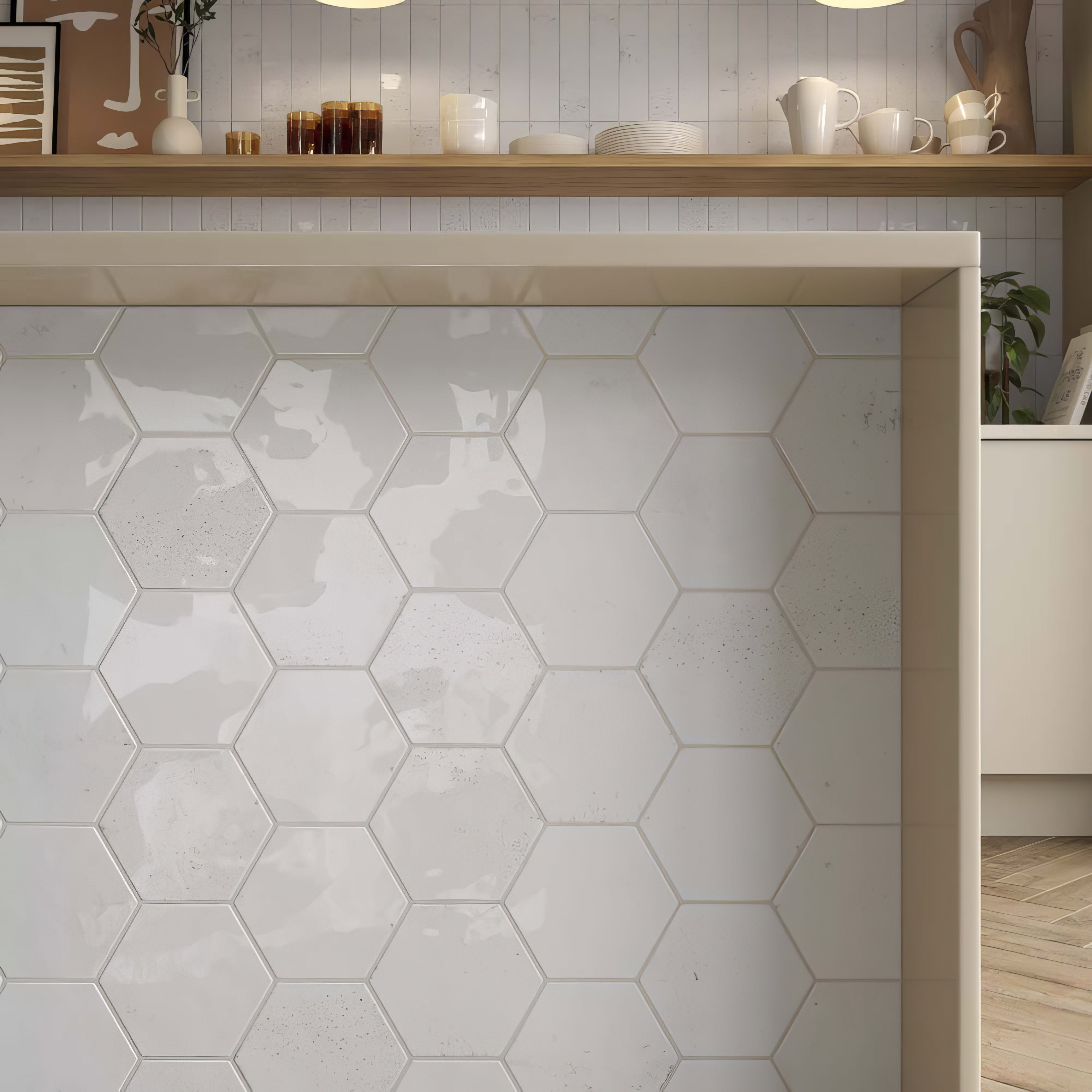 Hope White Hexagon Gloss Ceramic Wall - Hyperion Tiles