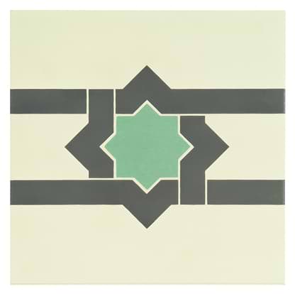 Iberian Border Dark Grey and Dark Jade on White - Hyperion Tiles