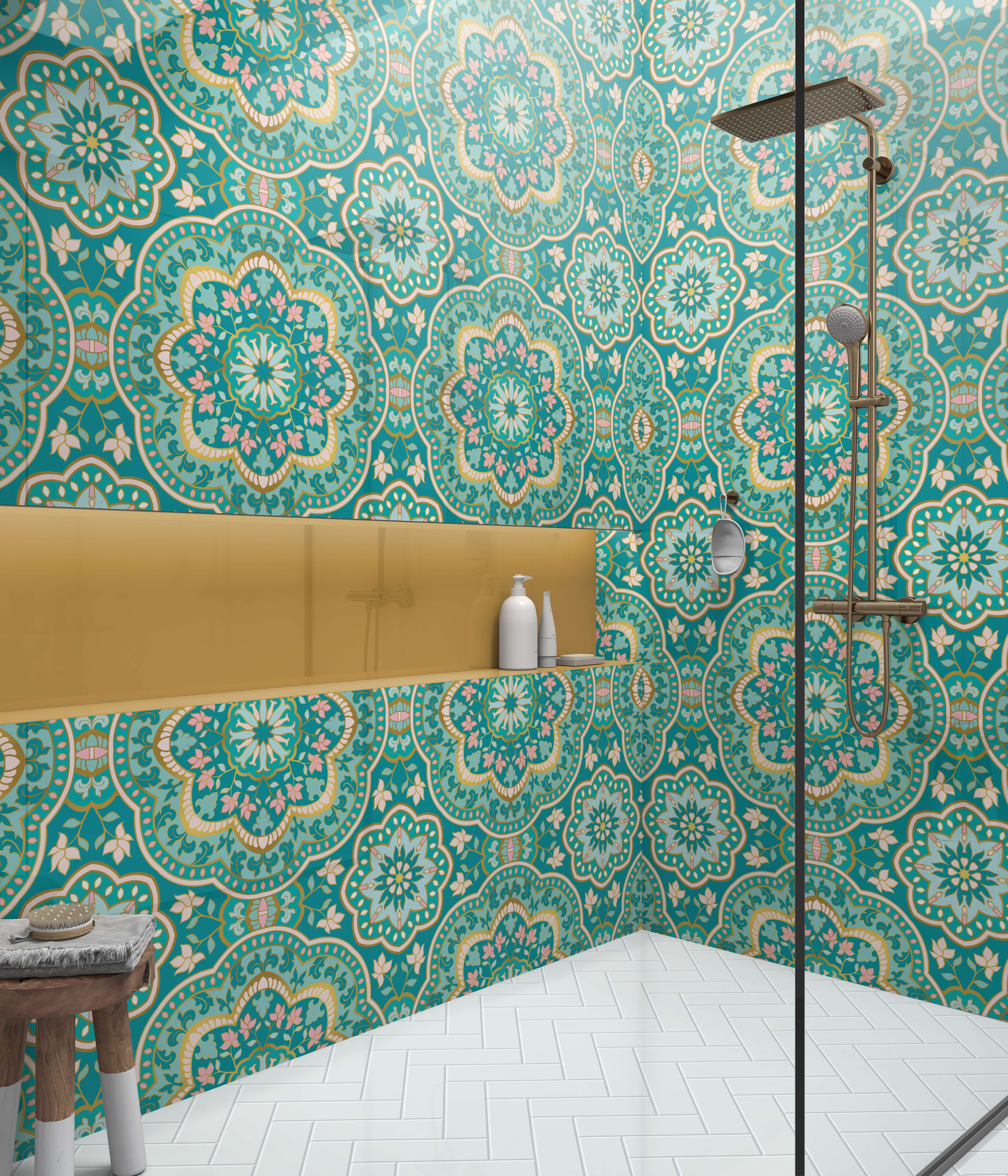 Shower Panel Indian Floral Manadala By Hyperion Tiles