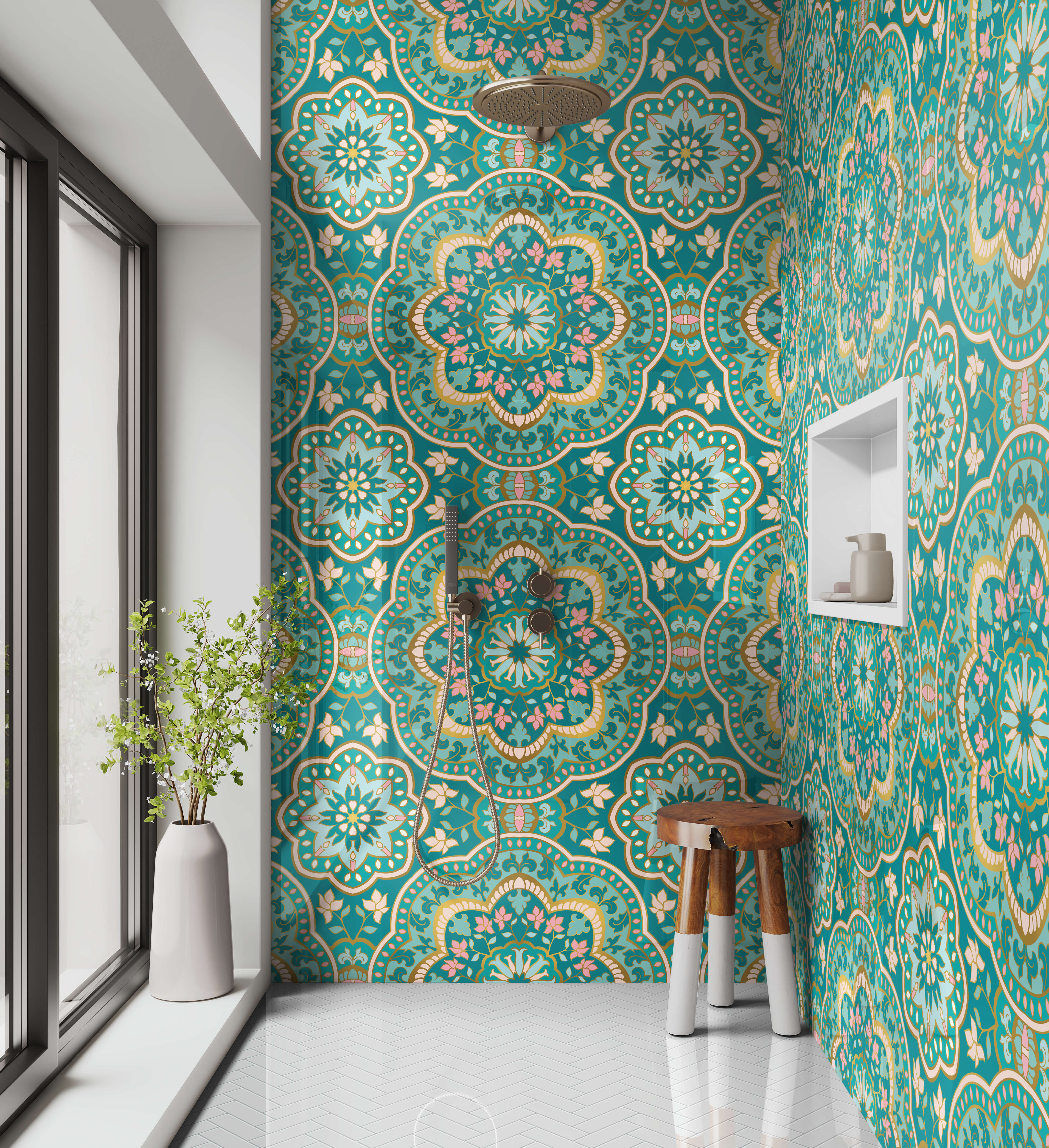 Shower Panel Indian Floral Manadala By Hyperion Tiles