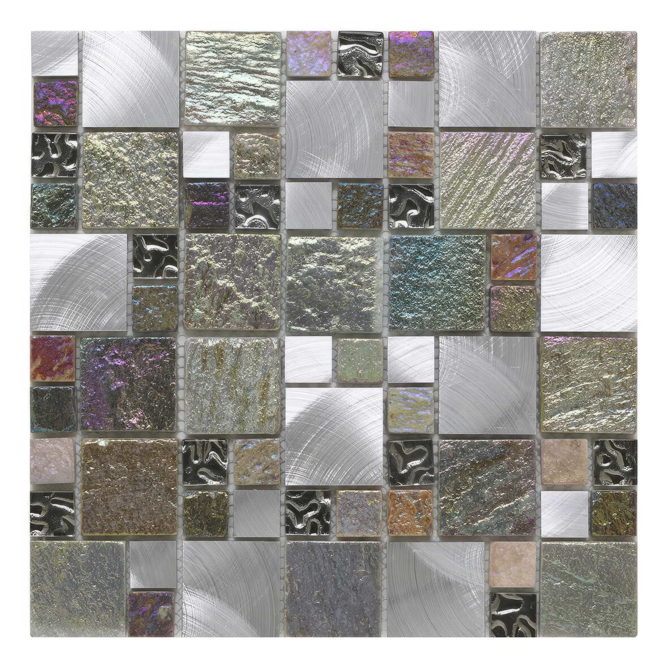 Iridescent Glass, Stone & Metal Mix Modular Mosaic - Hyperion Tiles