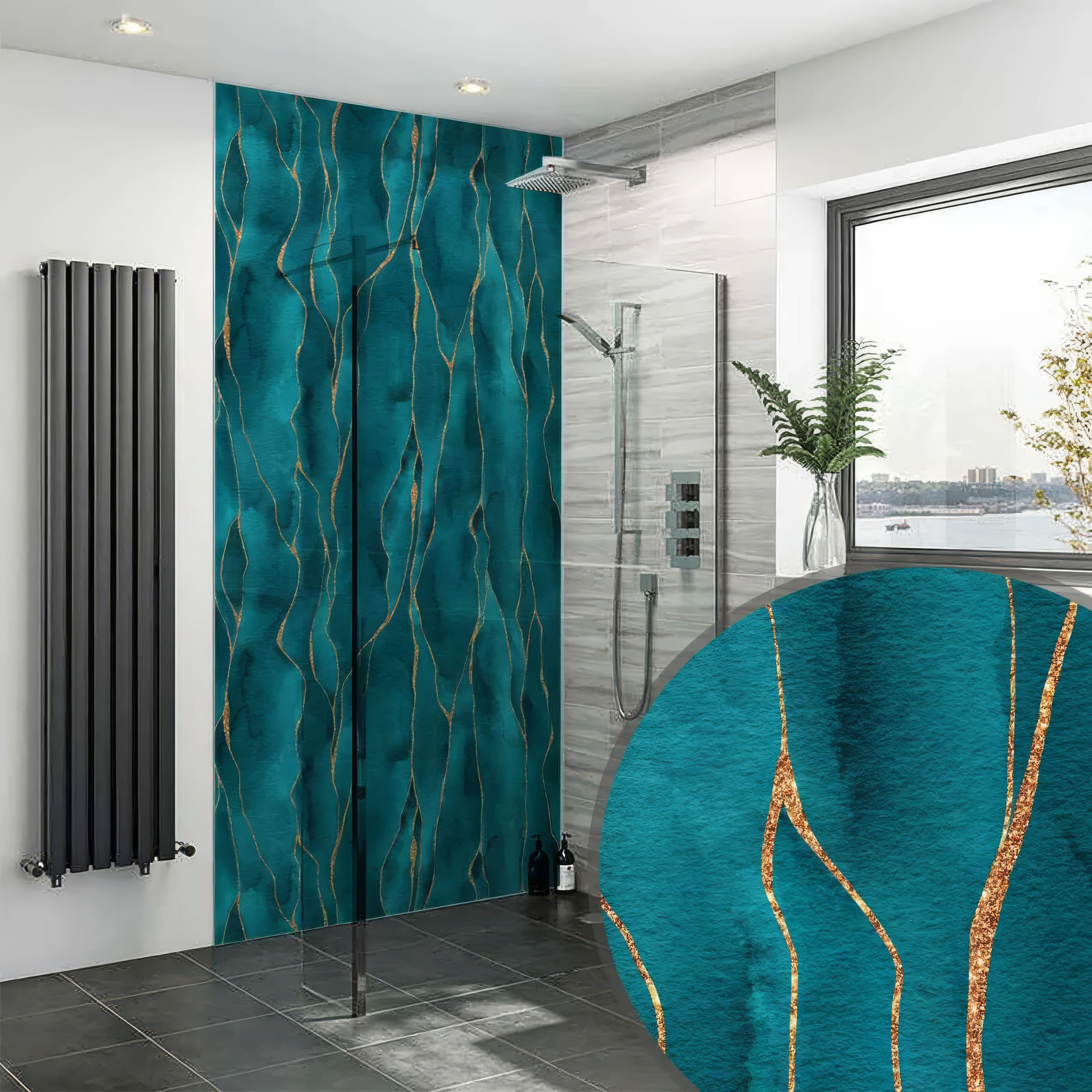 Shower Panel Kintsugi Turquoise By Hyperion Tiles