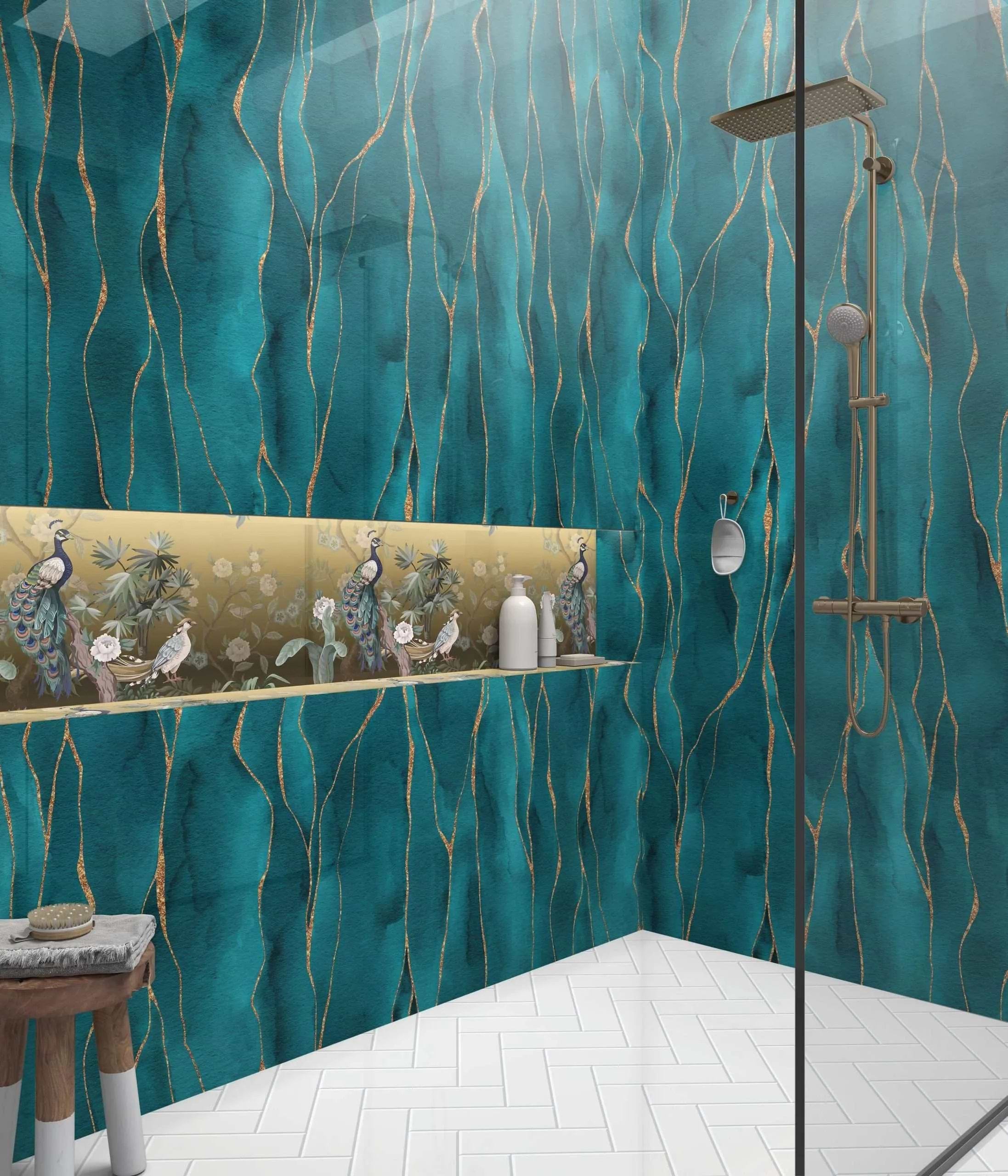Shower Panel Kintsugi Turquoise By Hyperion Tiles