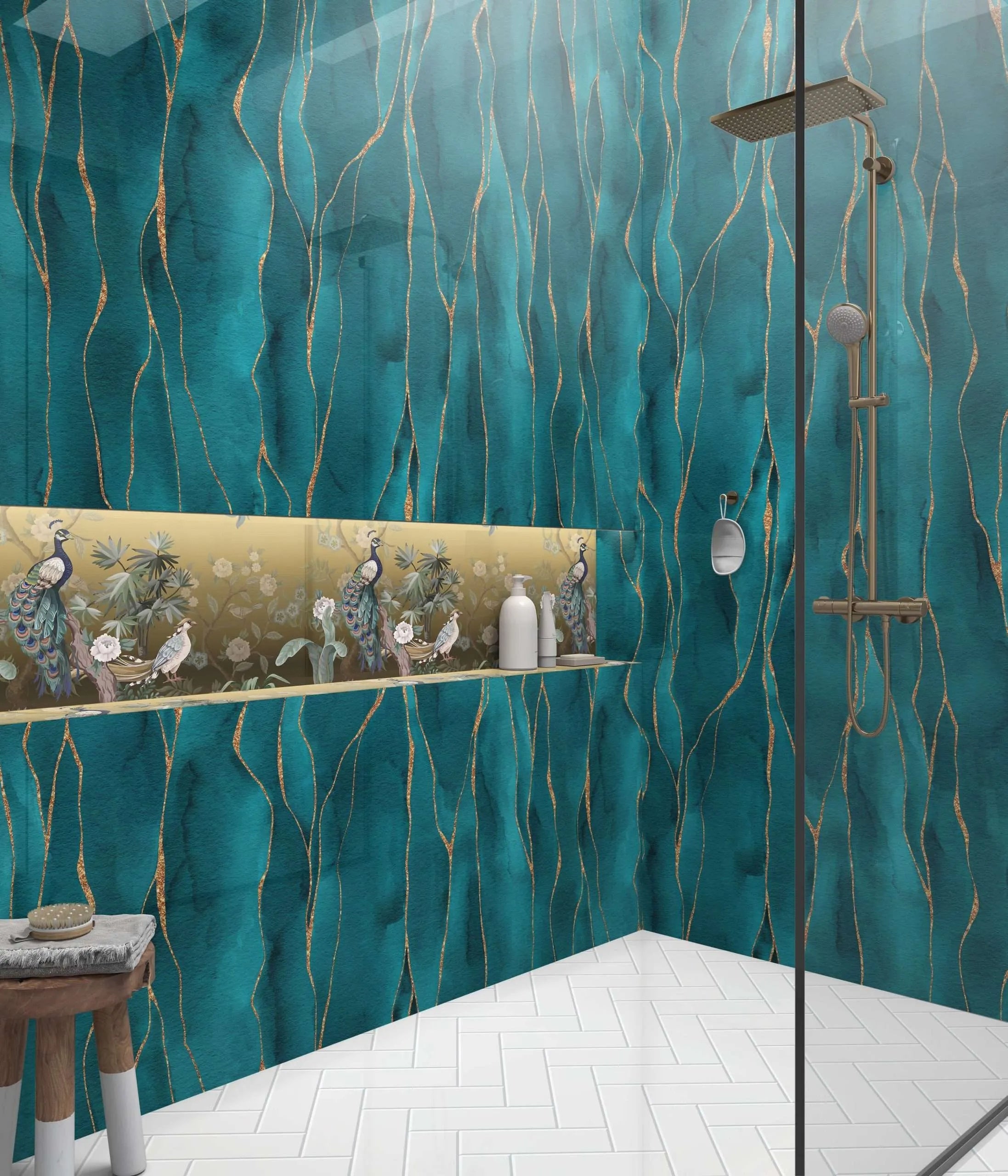 Shower Panel Kintsugi Turquoise By Hyperion Tiles