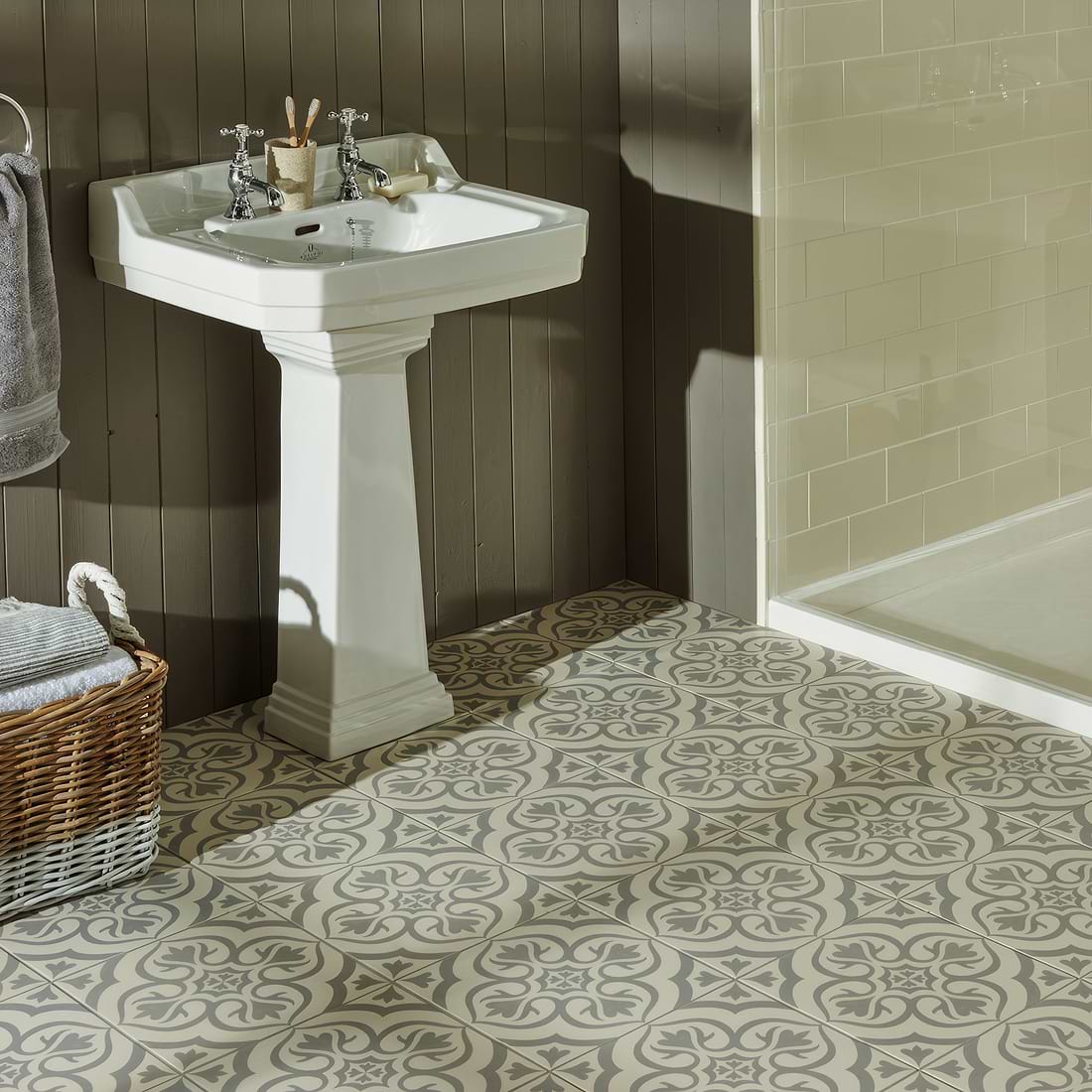 Knightshayes Light Grey on Chalk - Hyperion Tiles