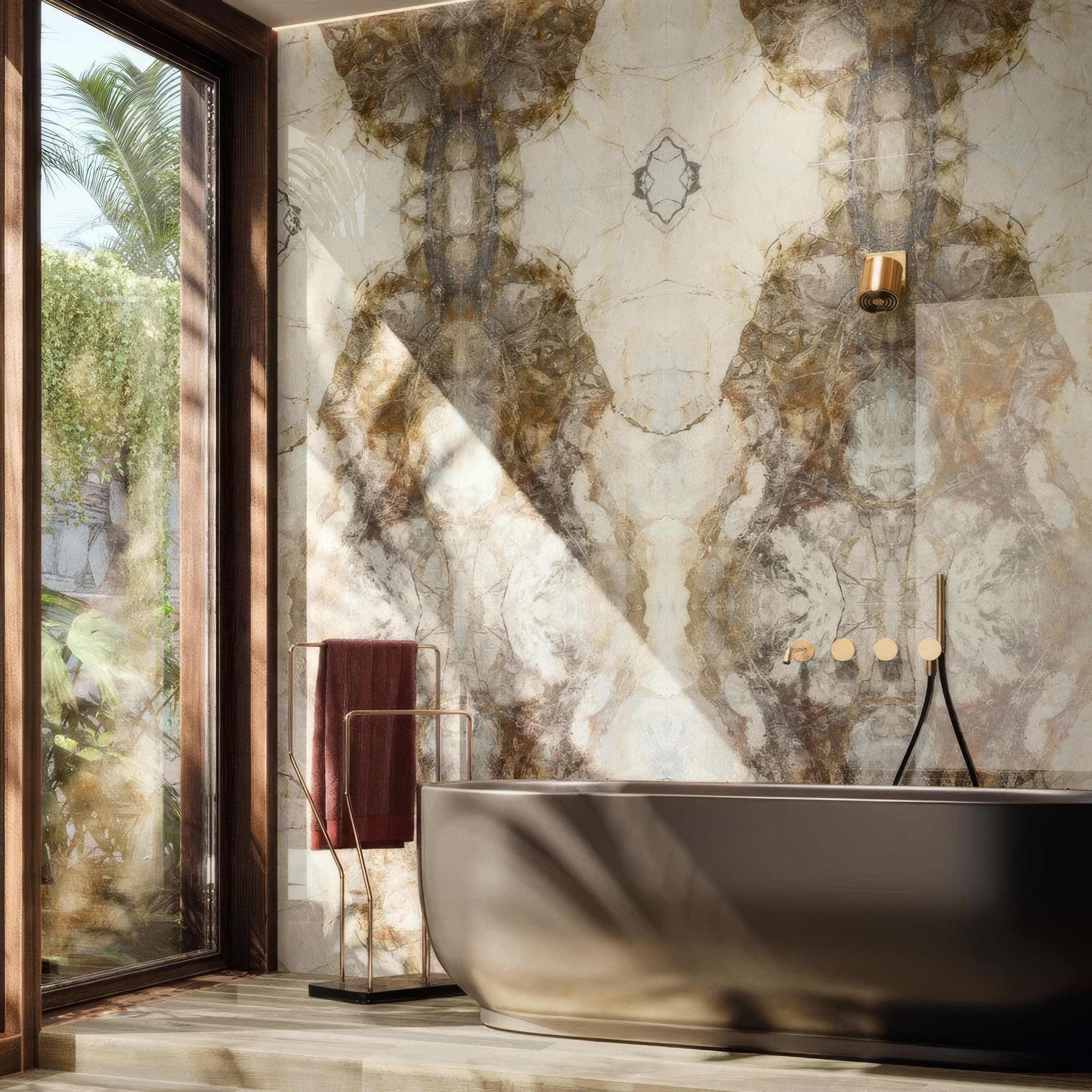 Mirrored Marble Gold Porcelain Bookmatched By Hyperion Tiles