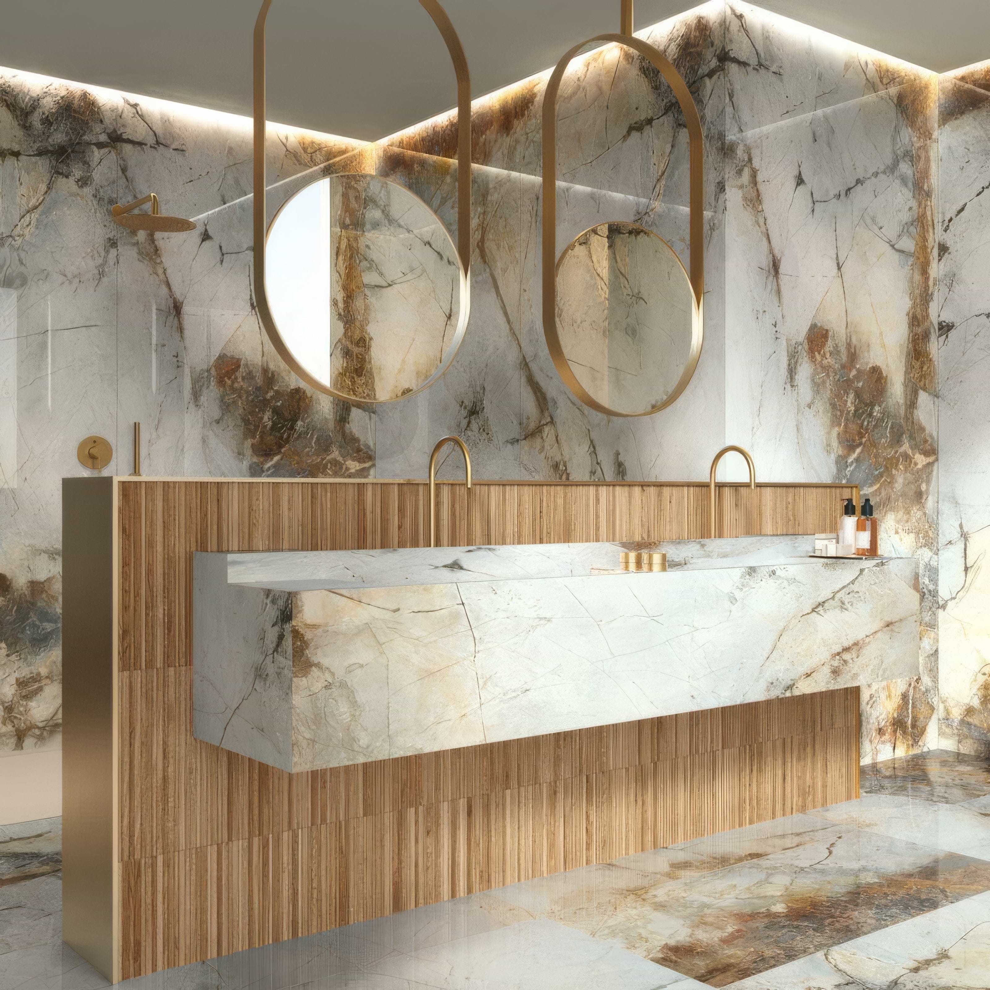 Mirrored Marble Gold Porcelain Bookmatched By Hyperion Tiles