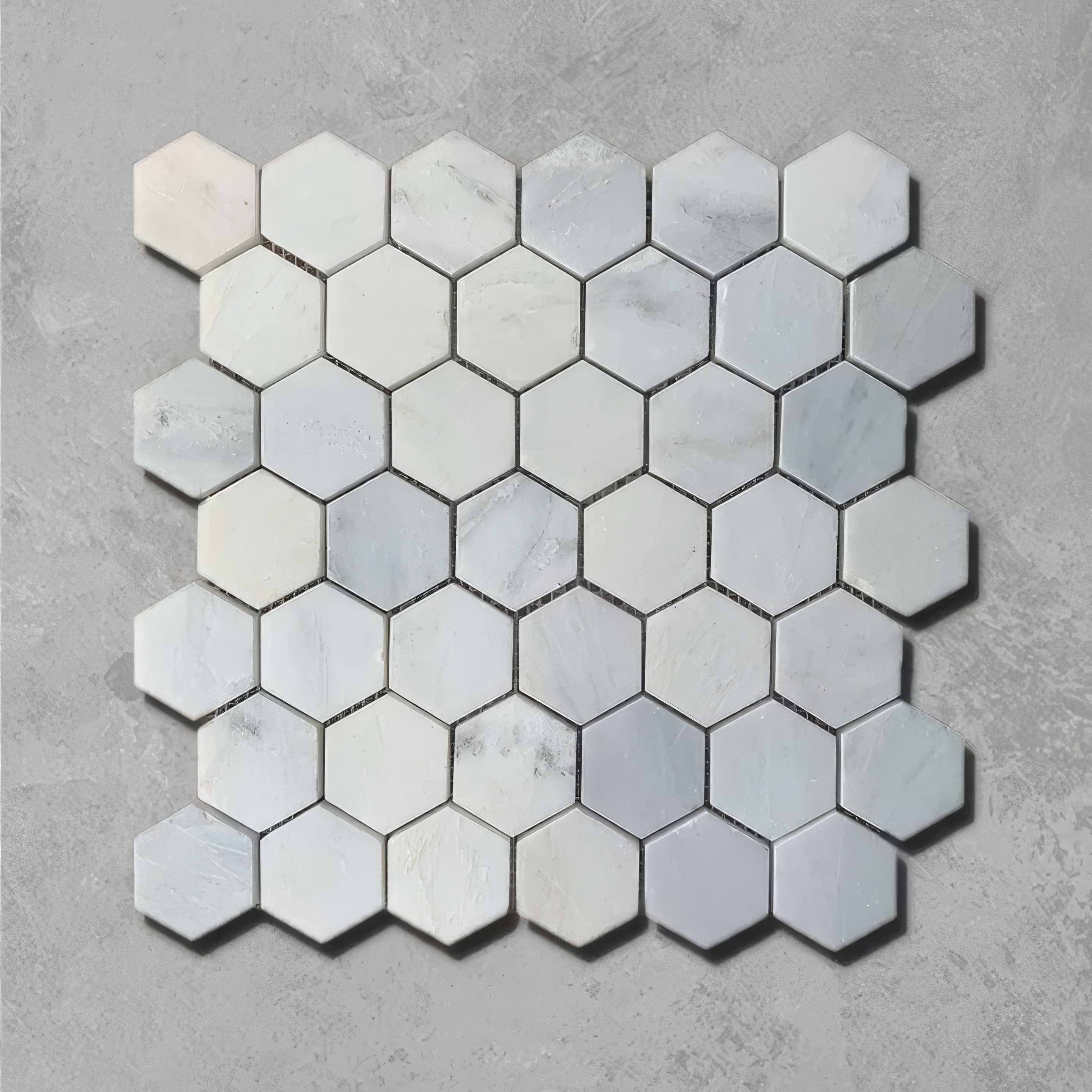 Large Hexagon White Marble Tile - Hyperion Tiles