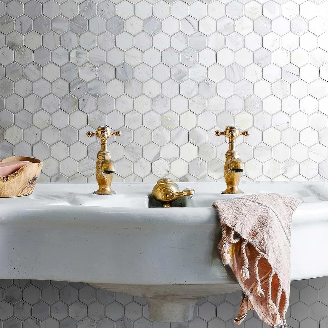 Large Hexagon White Marble Tile - Hyperion Tiles