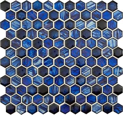 Lazuli Glass and Ceramic Hexagon Mosaic - Hyperion Tiles