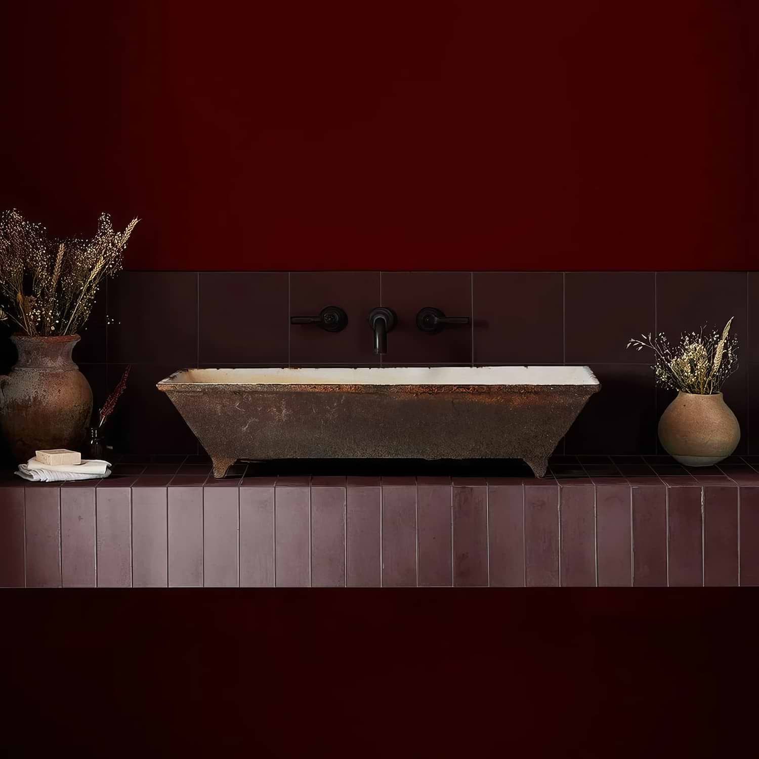 Little Greene Purple Brown Herringbone Tile - Hyperion Tiles