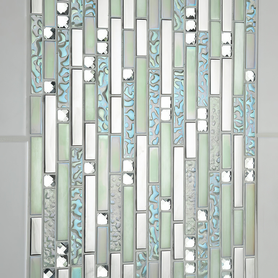 Lush Pearlescent Glass, Metal &amp; Mirror Mix Random Mosaic - Hyperion Tiles
