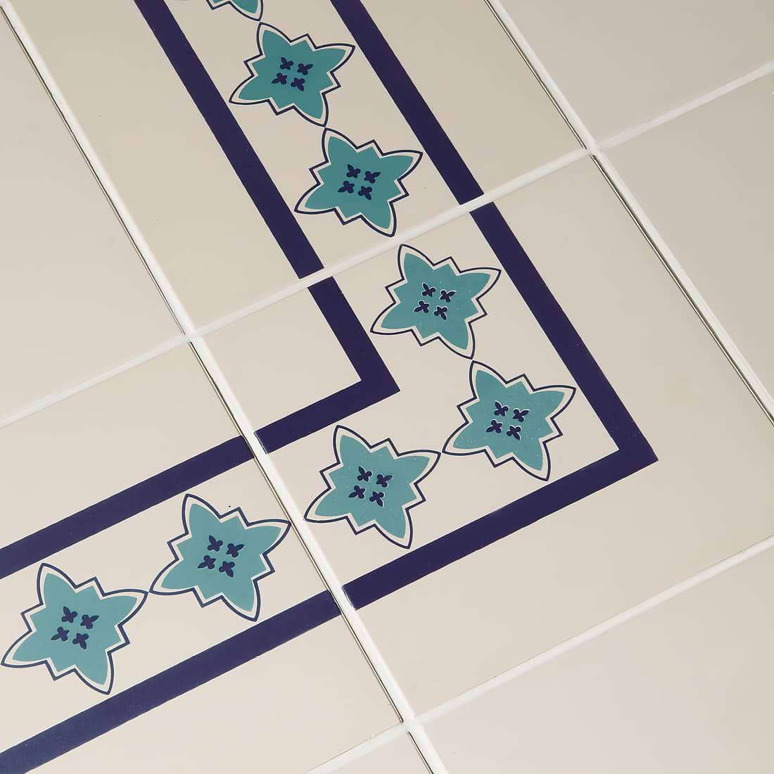 Marrakech Border Dark Blue and Dark Jade on White - Hyperion Tiles