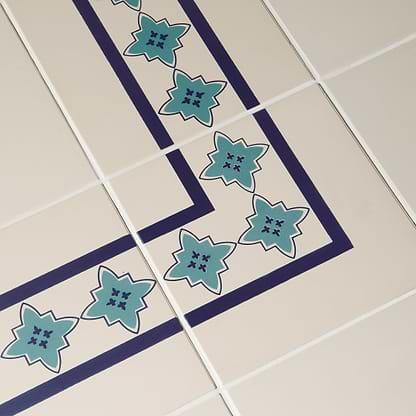 Marrakech Border Dark Blue and Dark Jade on White - Hyperion Tiles