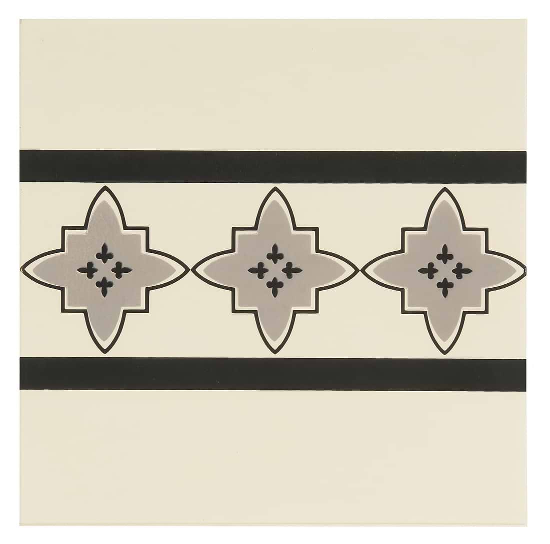 Marrakech Border Light Grey and Black on White - Hyperion Tiles