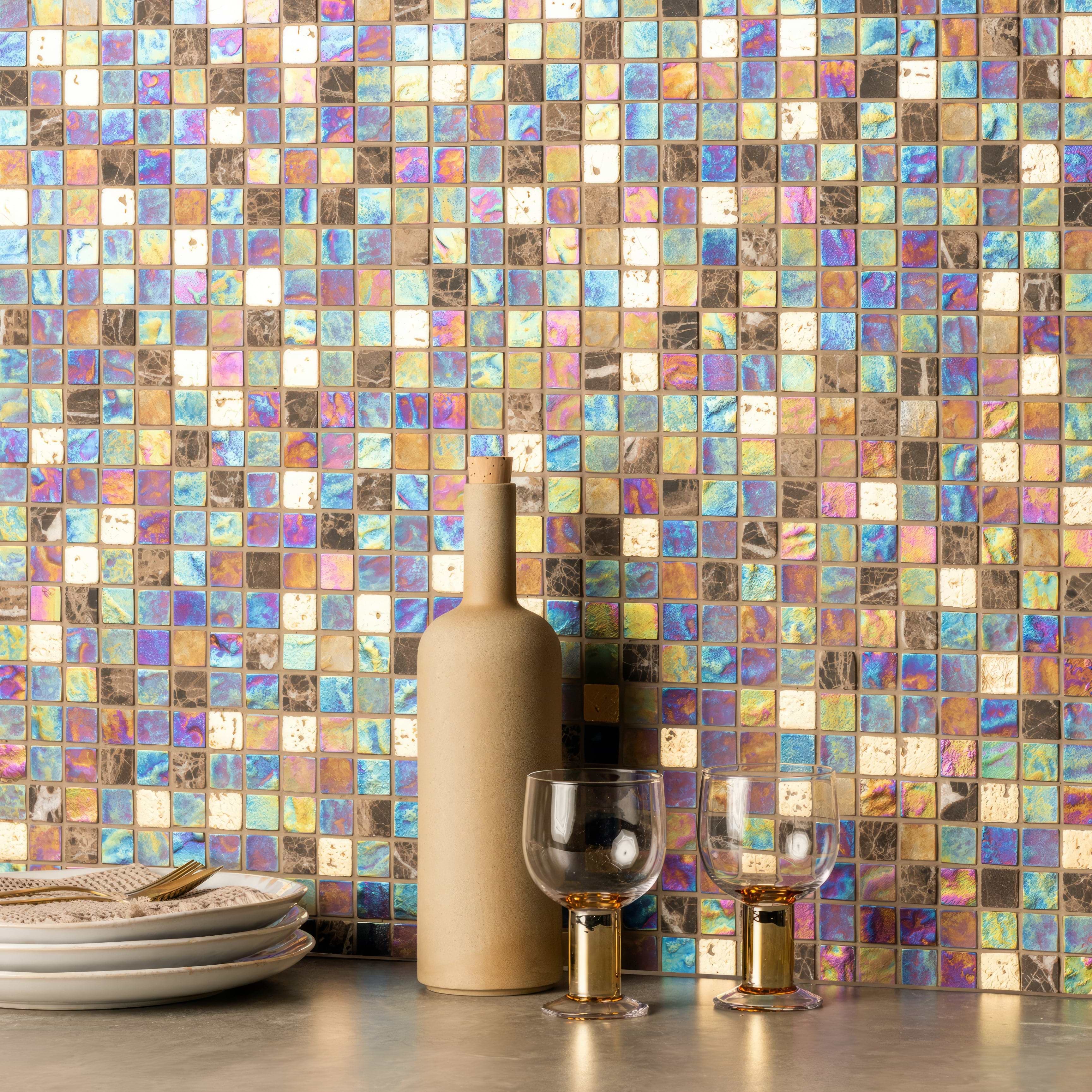 Glass Mosaic Tiles UK  Multi Coloured For Kitchen, Bathrooms