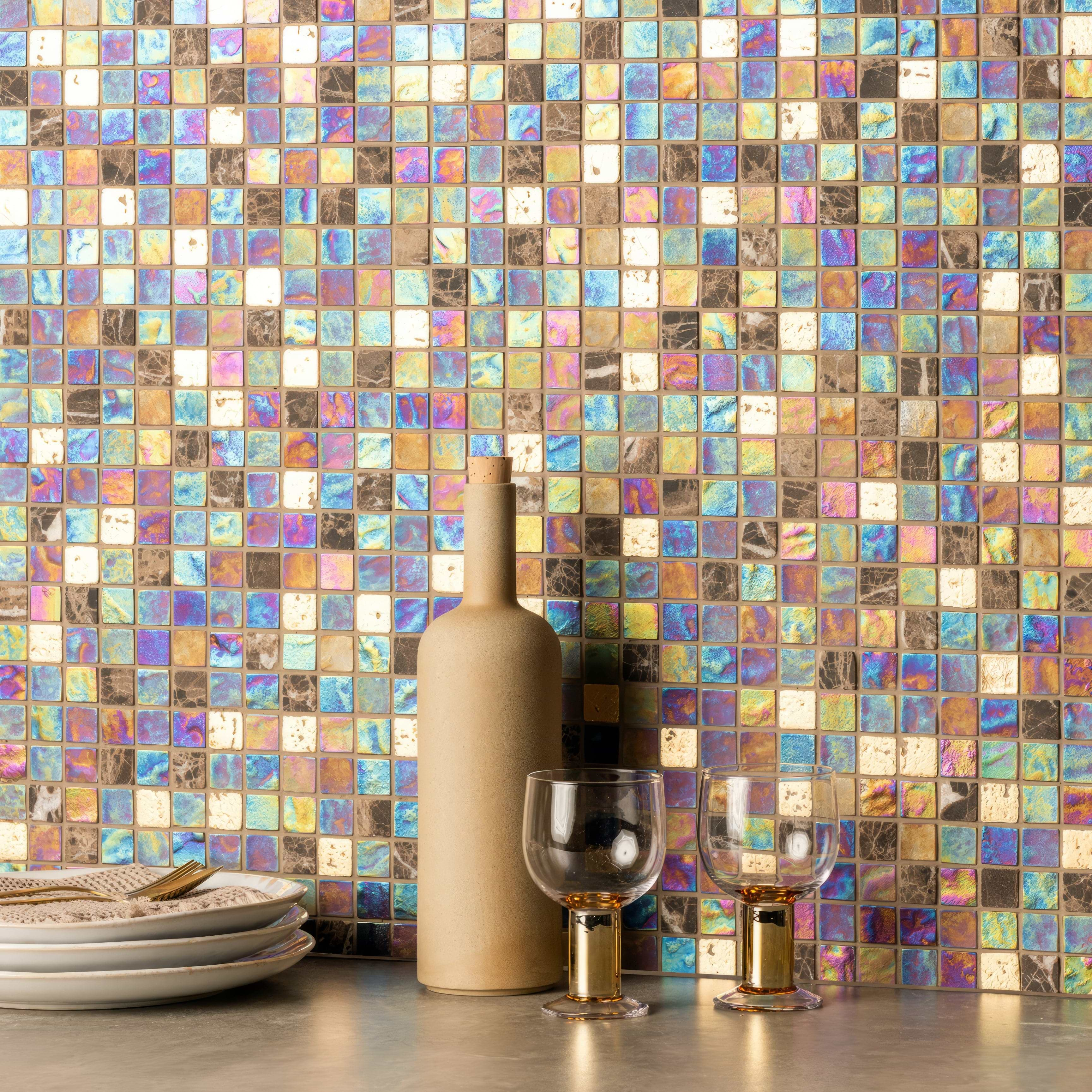 Glass Mosaic Tiles UK  Multi Coloured For Kitchen, Bathrooms & Borders