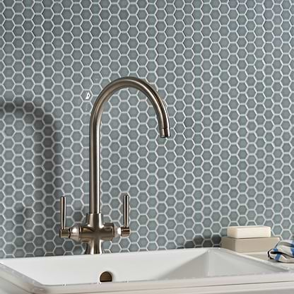 Mini Light Grey Gloss Hexagon - Hyperion Tiles