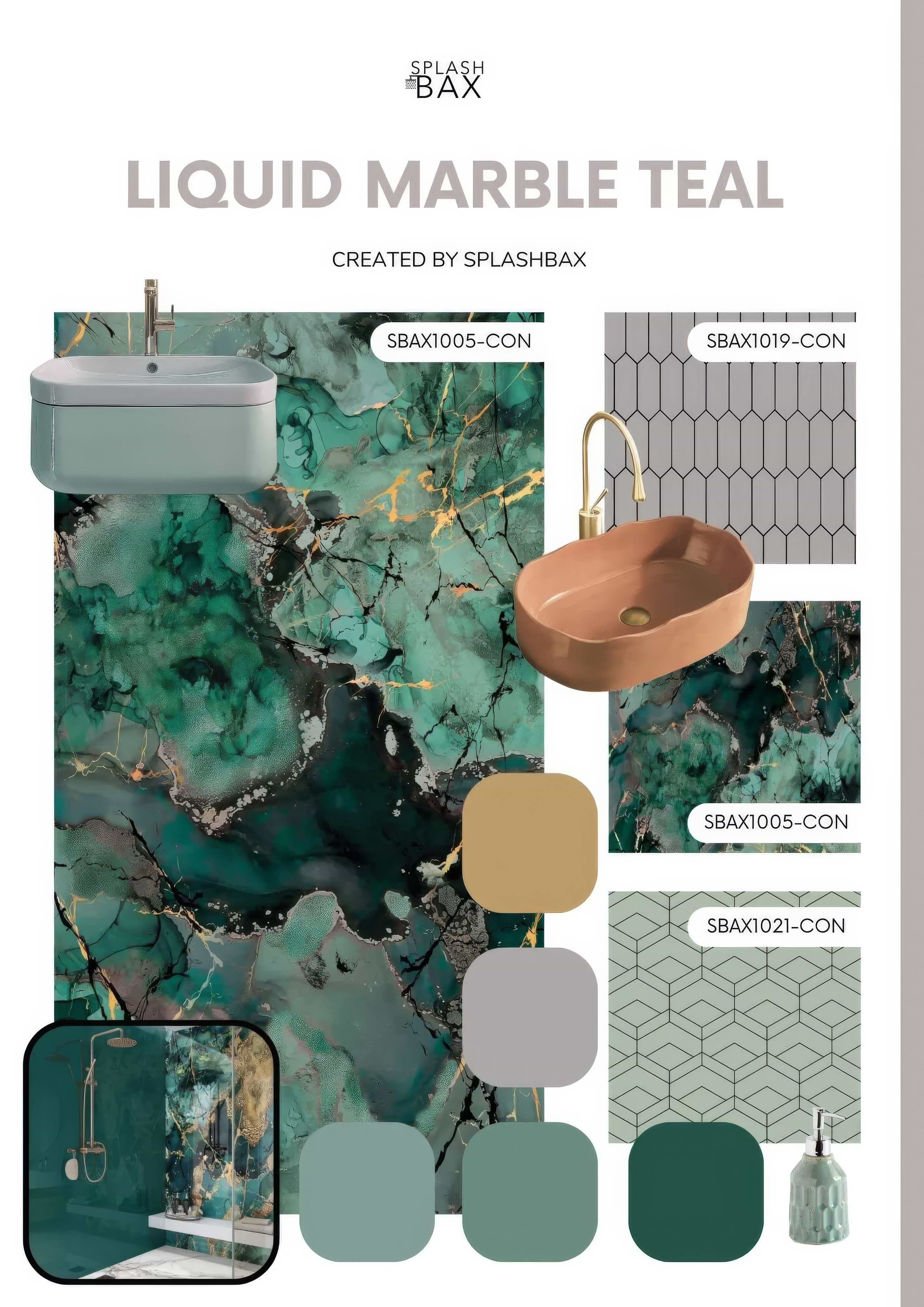 Shower Panel Liquid Marble Teal