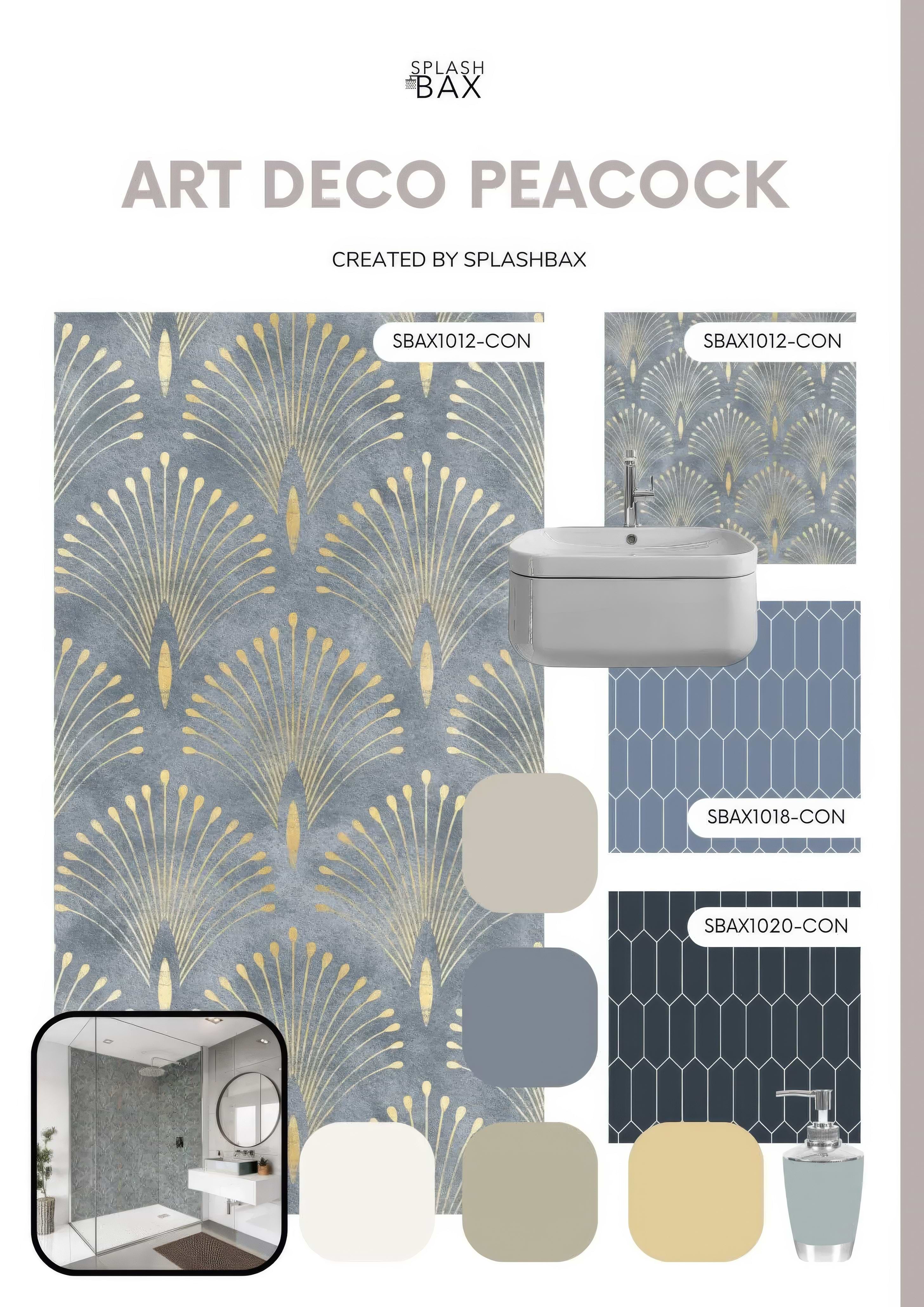 Shower Panel Art Deco Peacock By Hyperion Tiles