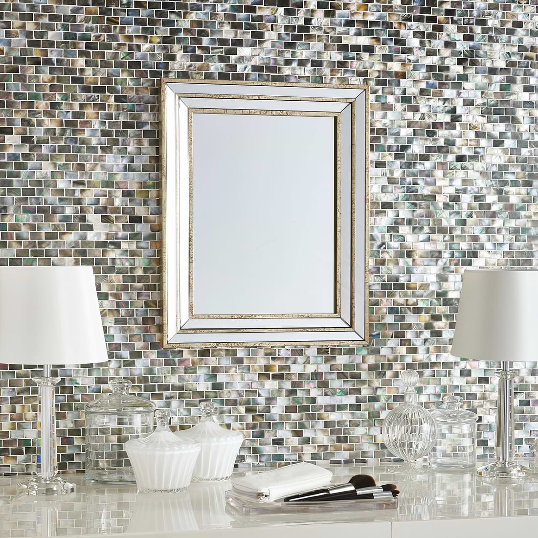 Mother of Pearl Dark Brickbond Shell Mosaic - Hyperion Tiles
