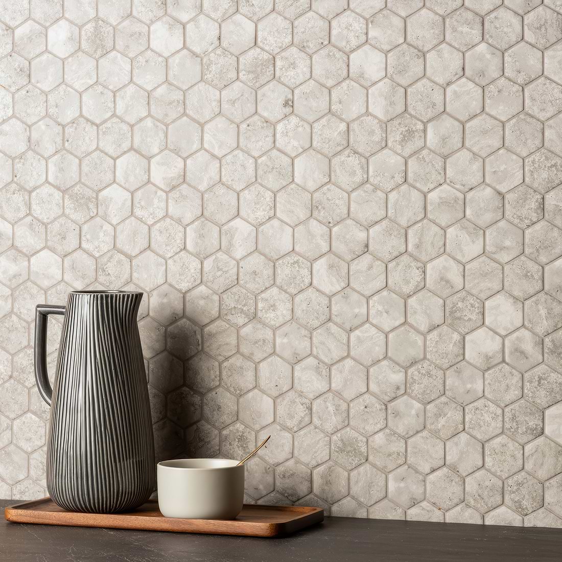 Murano Grey Glass Hexagon Mosaic - Hyperion Tiles