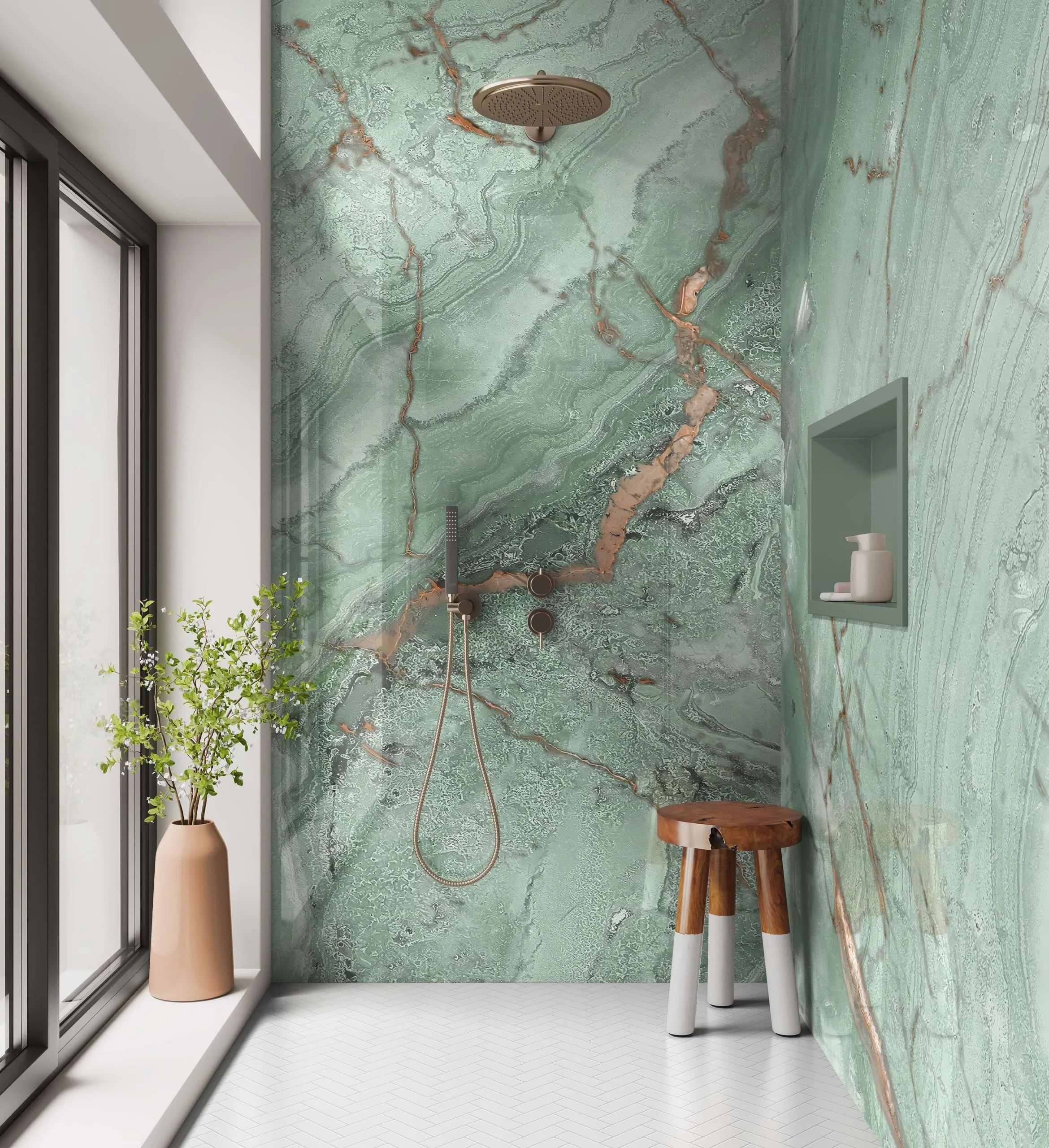 Shower Panel Olive Green Marble By Hyperion Tiles