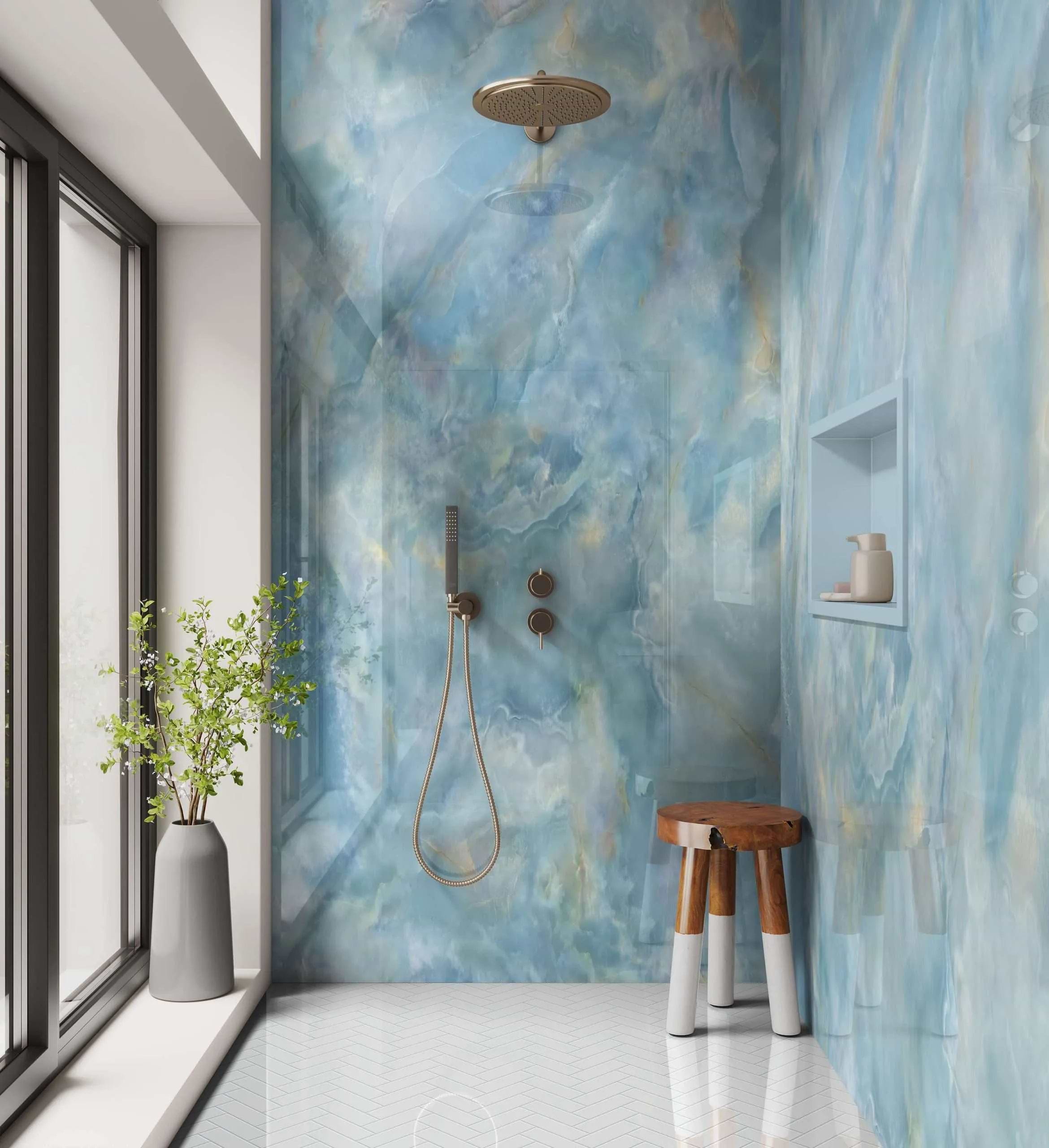 Shower Panel Onyx Crystal Carte D’Or Blue By Hyperion Tiles