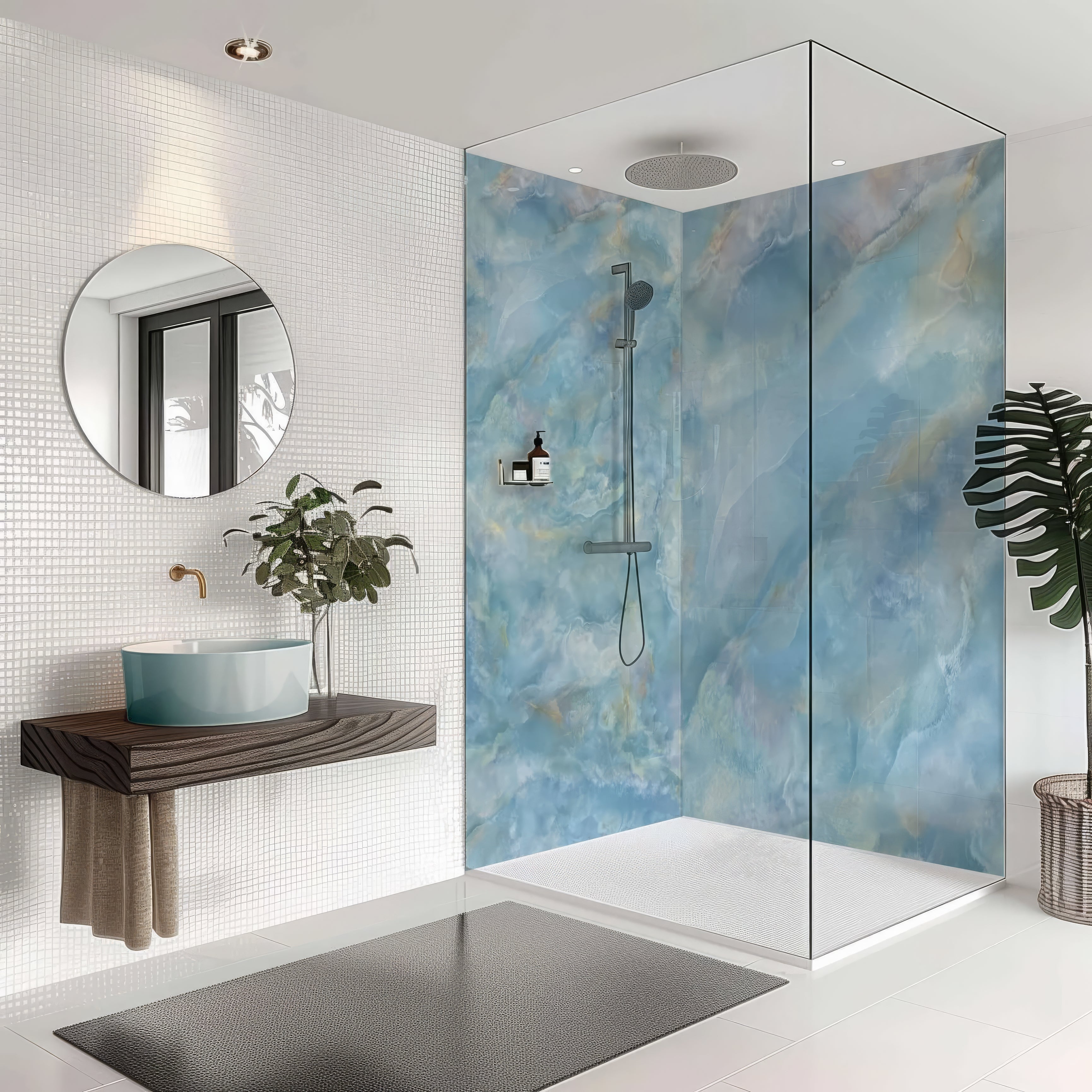 Shower Panel Onyx Crystal Carte D’Or Blue By Hyperion Tiles
