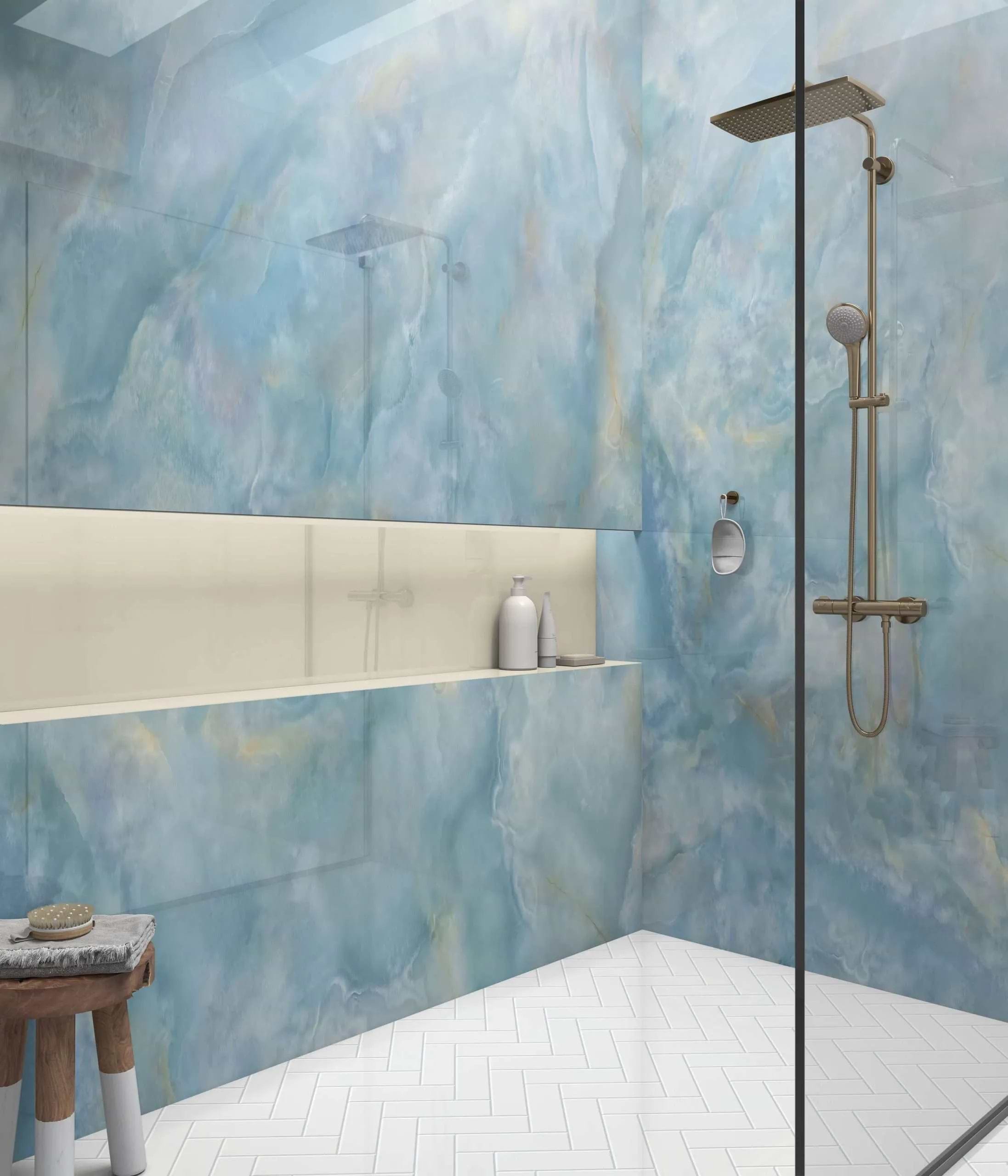 Shower Panel Onyx Crystal Carte D’Or Blue By Hyperion Tiles