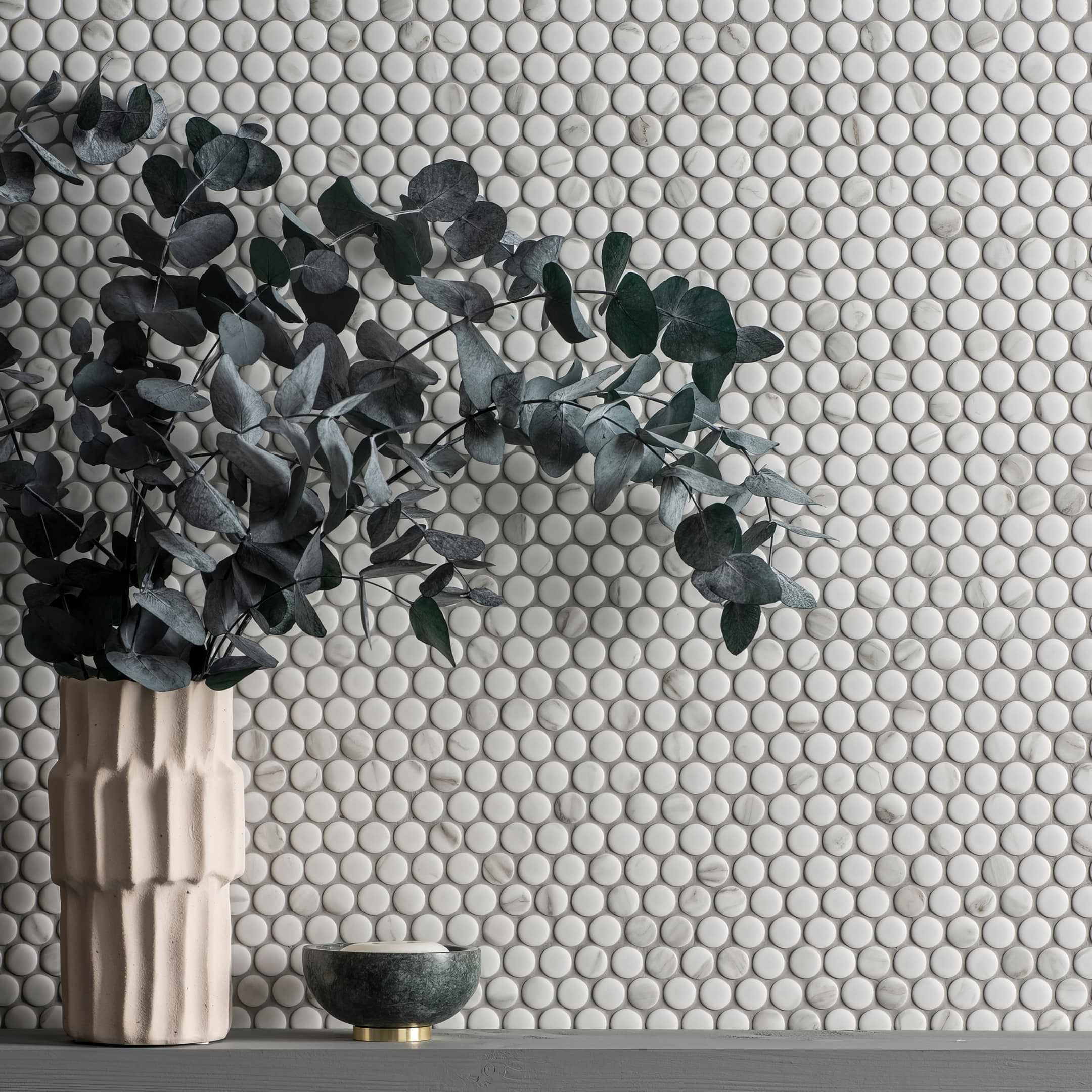 Penny Round Matt Carrara White - Hyperion Tiles