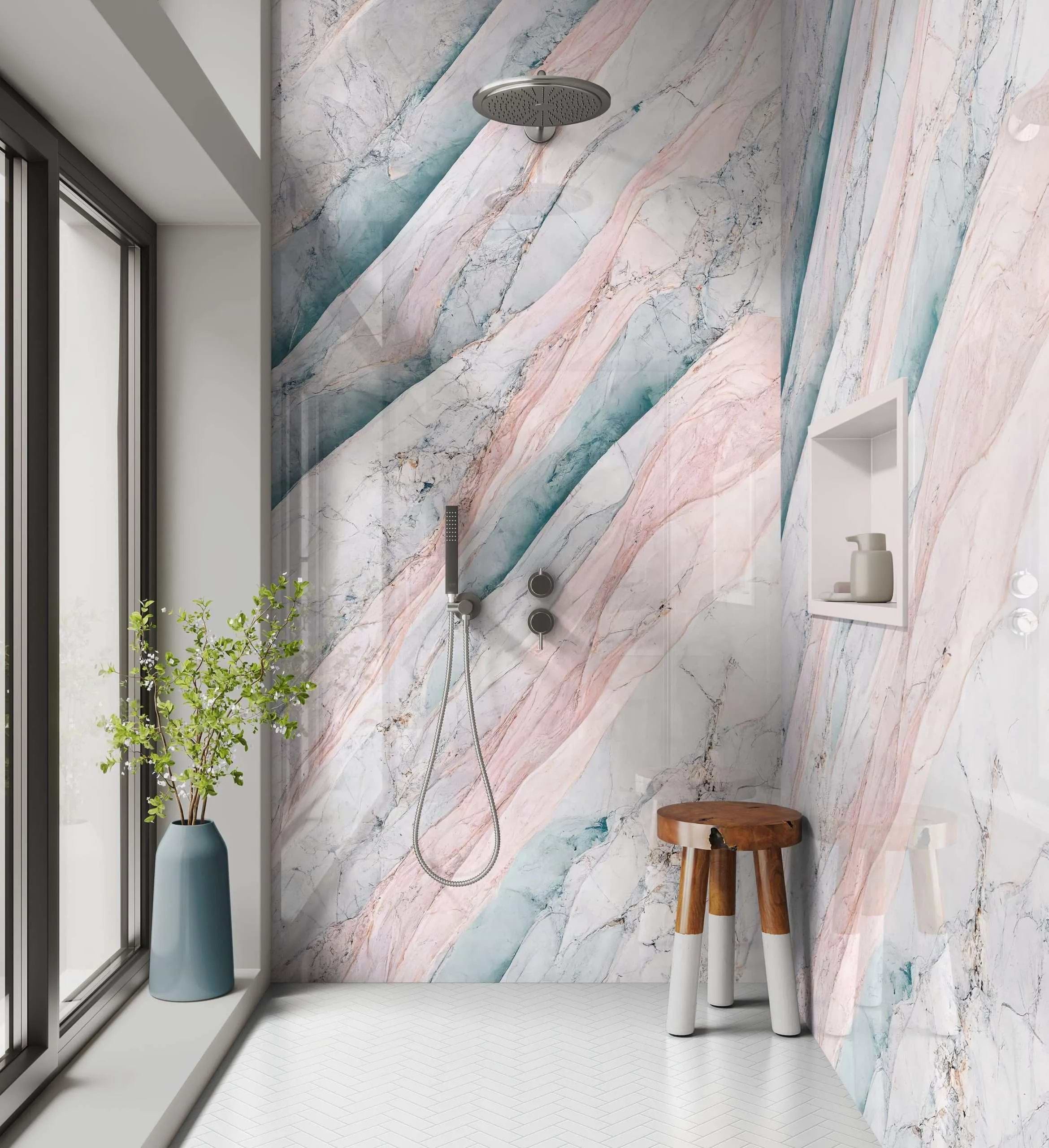 Shower Panel Pink Blue Lamura Marble By Hyperion Tiles