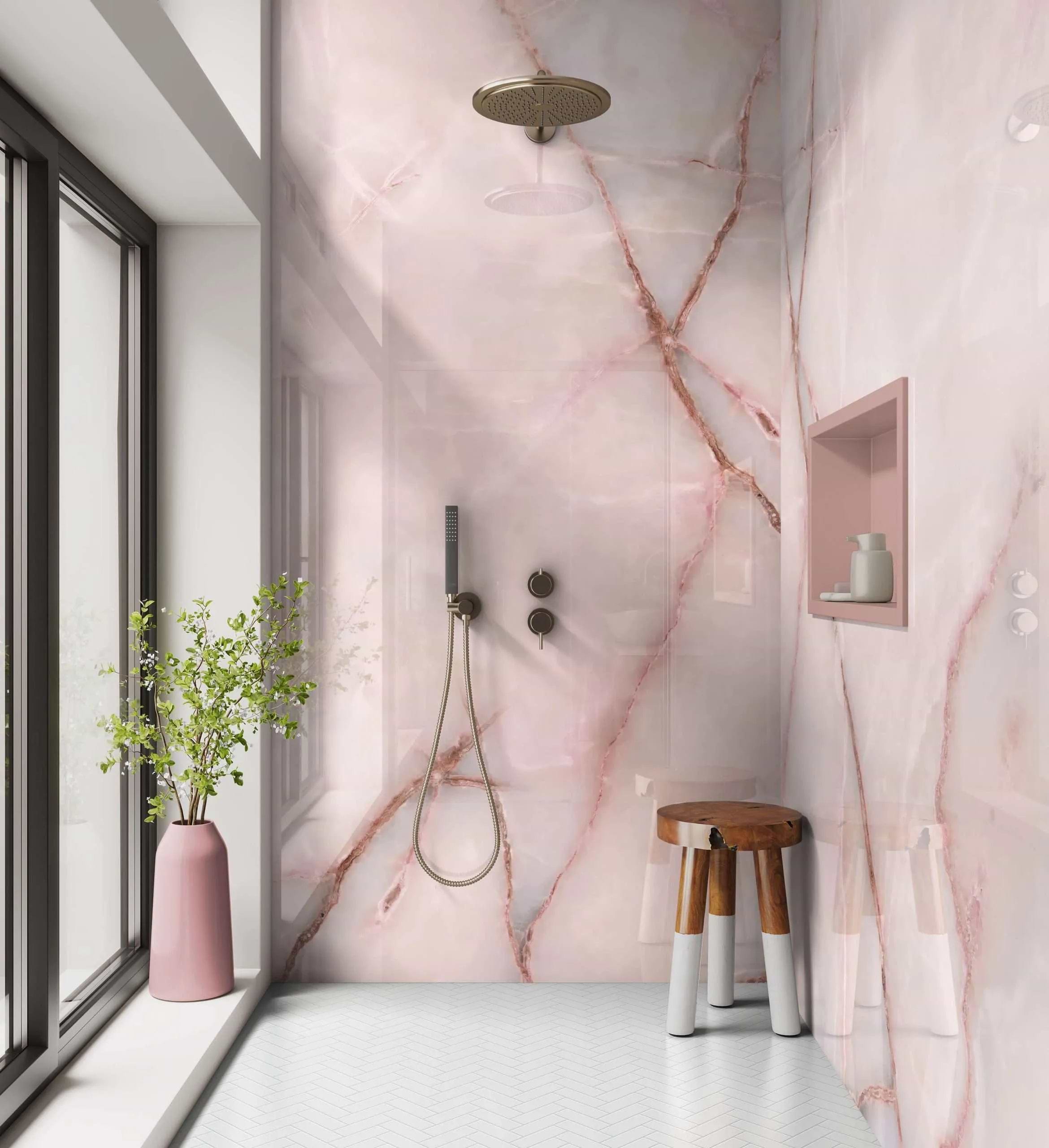 Shower Panel Pink Veined Marble By Hyperion Tiles