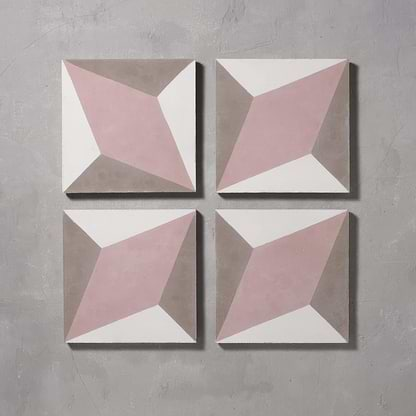 Alt text: Beautiful pink Otura tile with intricate geometric patterns and glossy finish