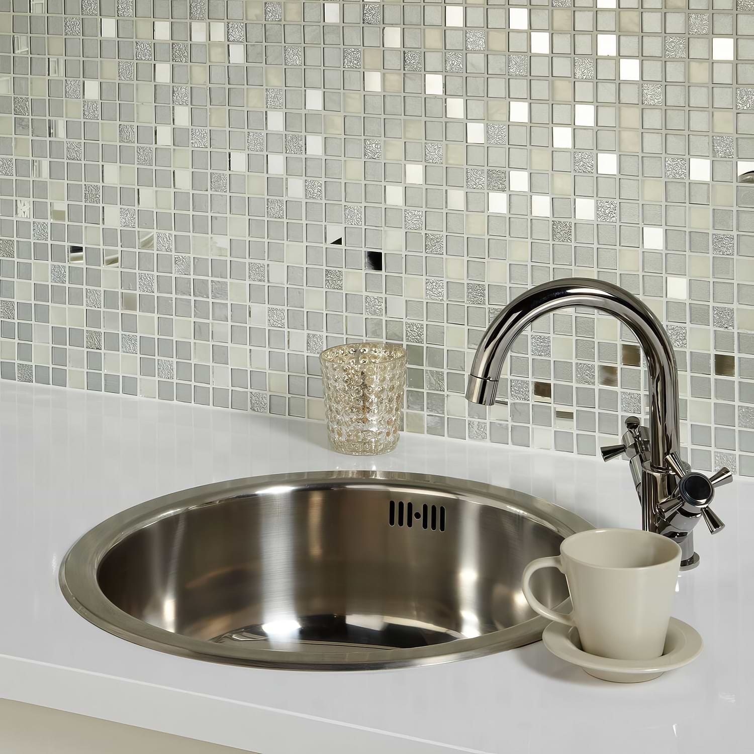 Platinum Silver Glass &amp; Mirror Mix Mosaic - Hyperion Tiles